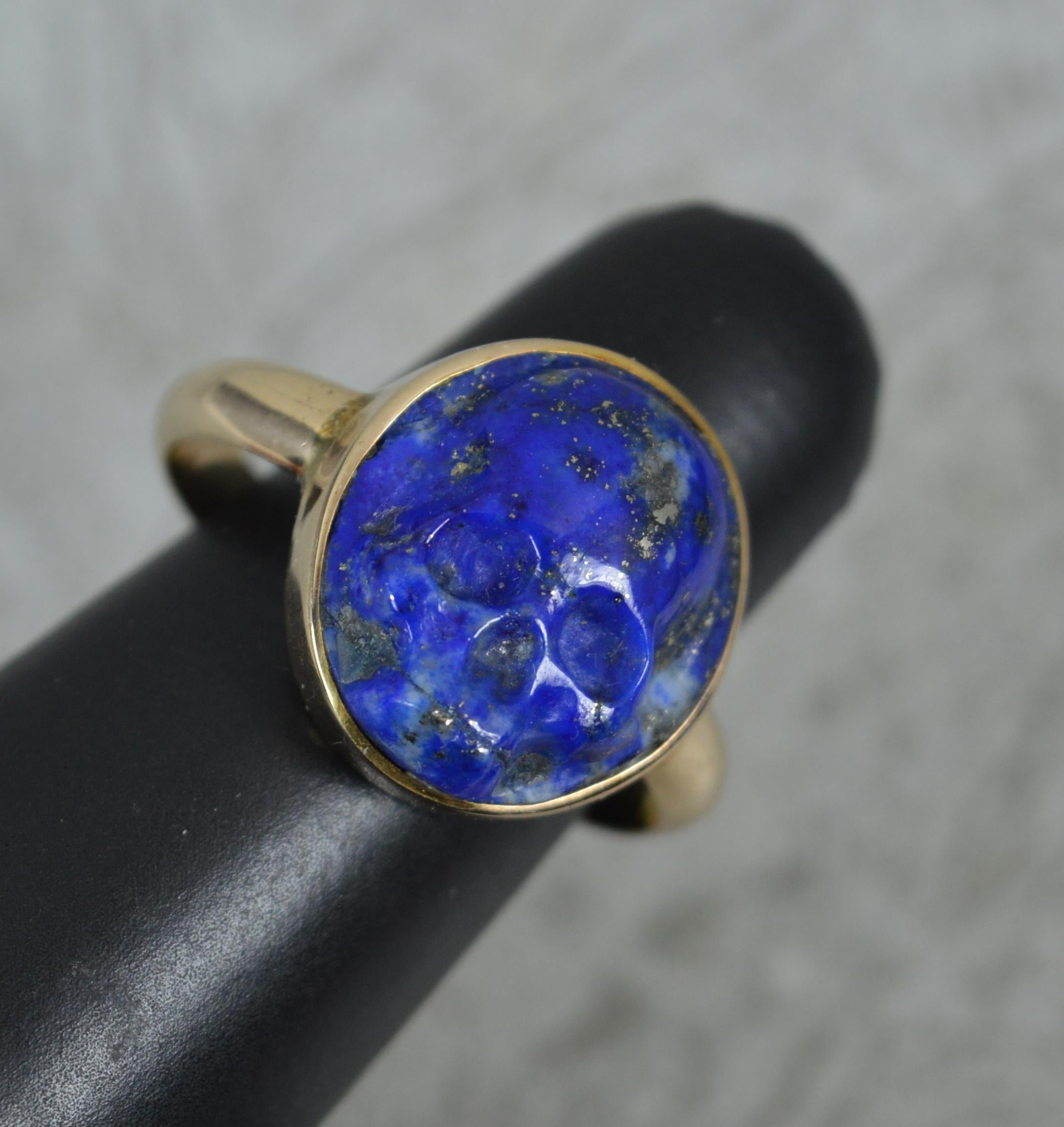 Very Rare Lapis Lazuli Skull and 14ct Gold Signet Momento Mori Ring For Sale 8