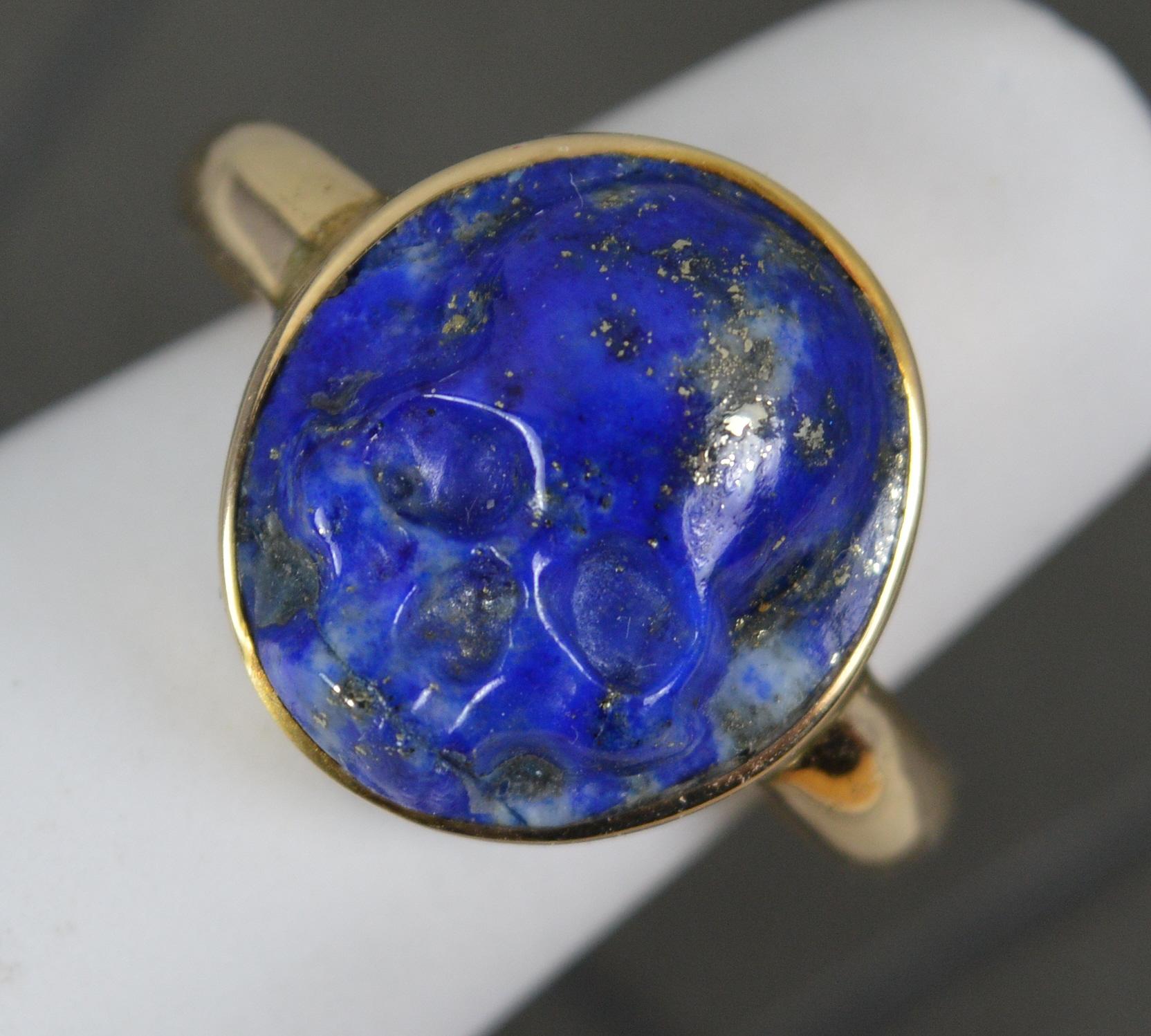 Very Rare Lapis Lazuli Skull and 14ct Gold Signet Momento Mori Ring For Sale 9