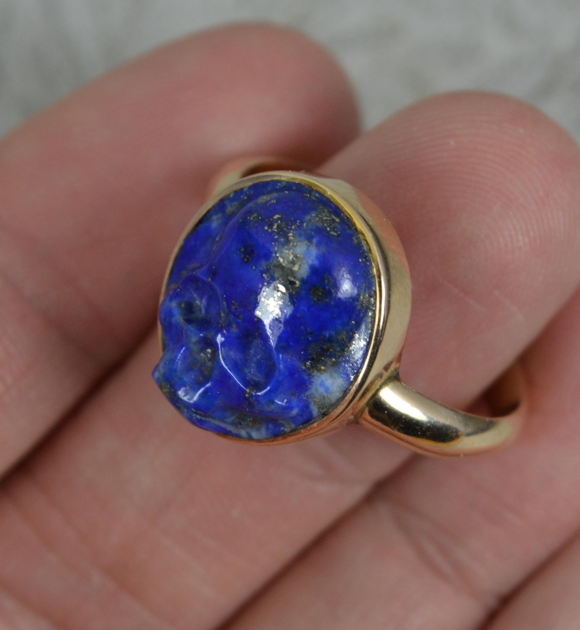 Very Rare Lapis Lazuli Skull and 14ct Gold Signet Momento Mori Ring For Sale 1