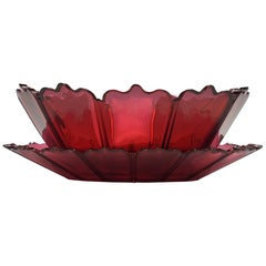Antique Very Rare Large 19th Century Cut Red Glass Bowl and Stand, circa 1850