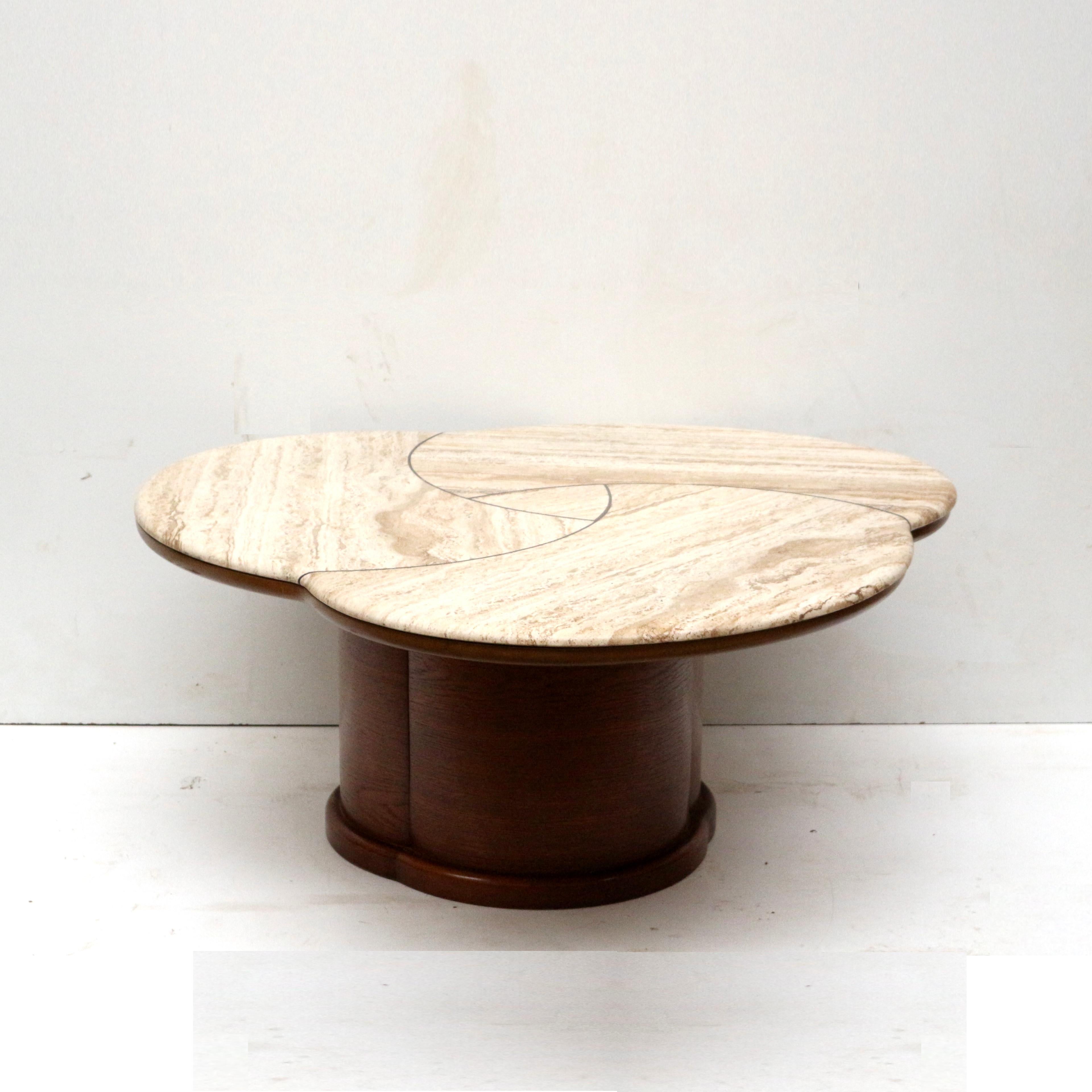 Travertine Very rare large coffee table from the 1950s in the style of Jean Royère