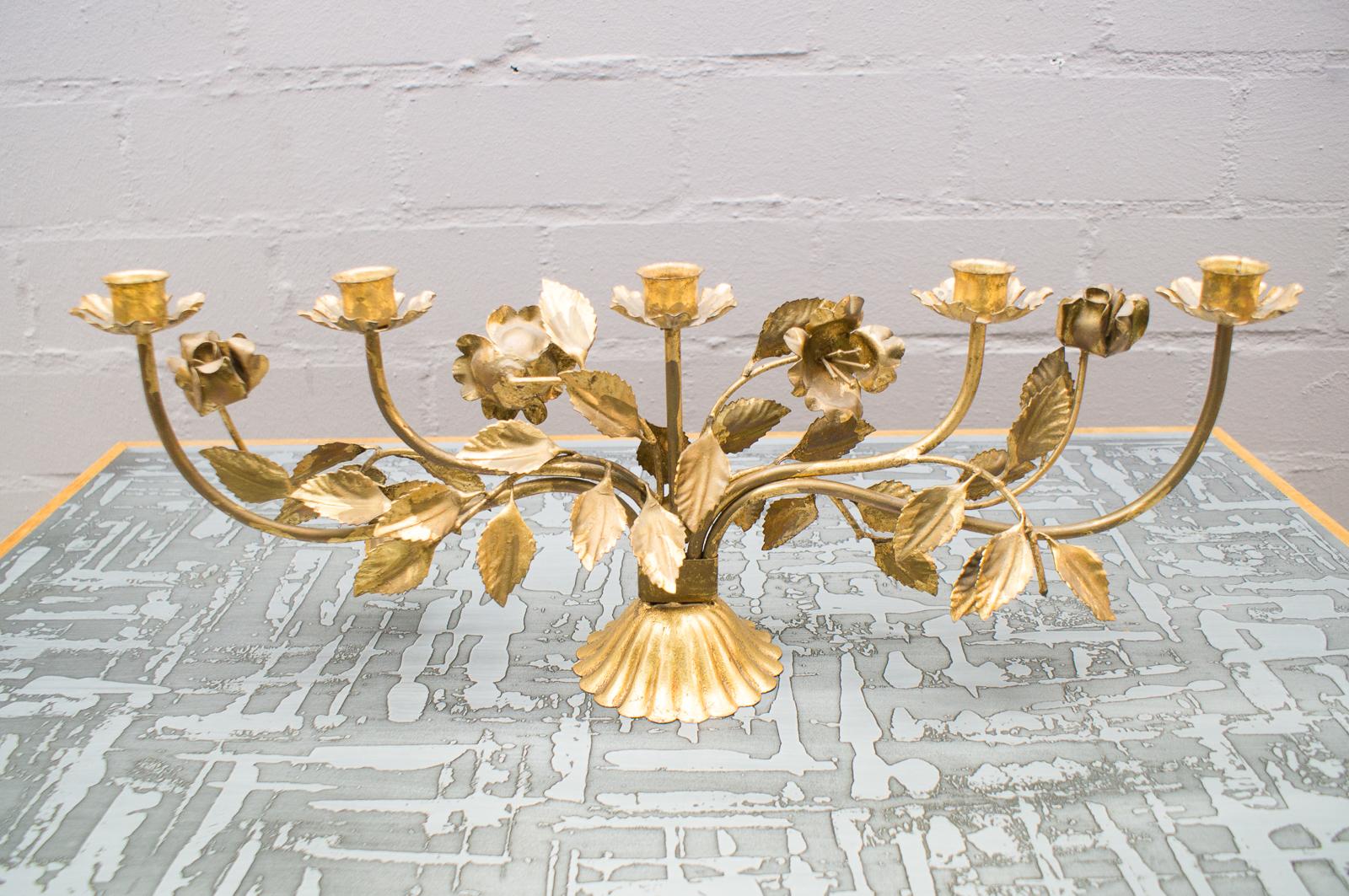 Gilt Very Rare Large Gilded Florentine Candleholder by Hans Kögl, Germany, 1960s