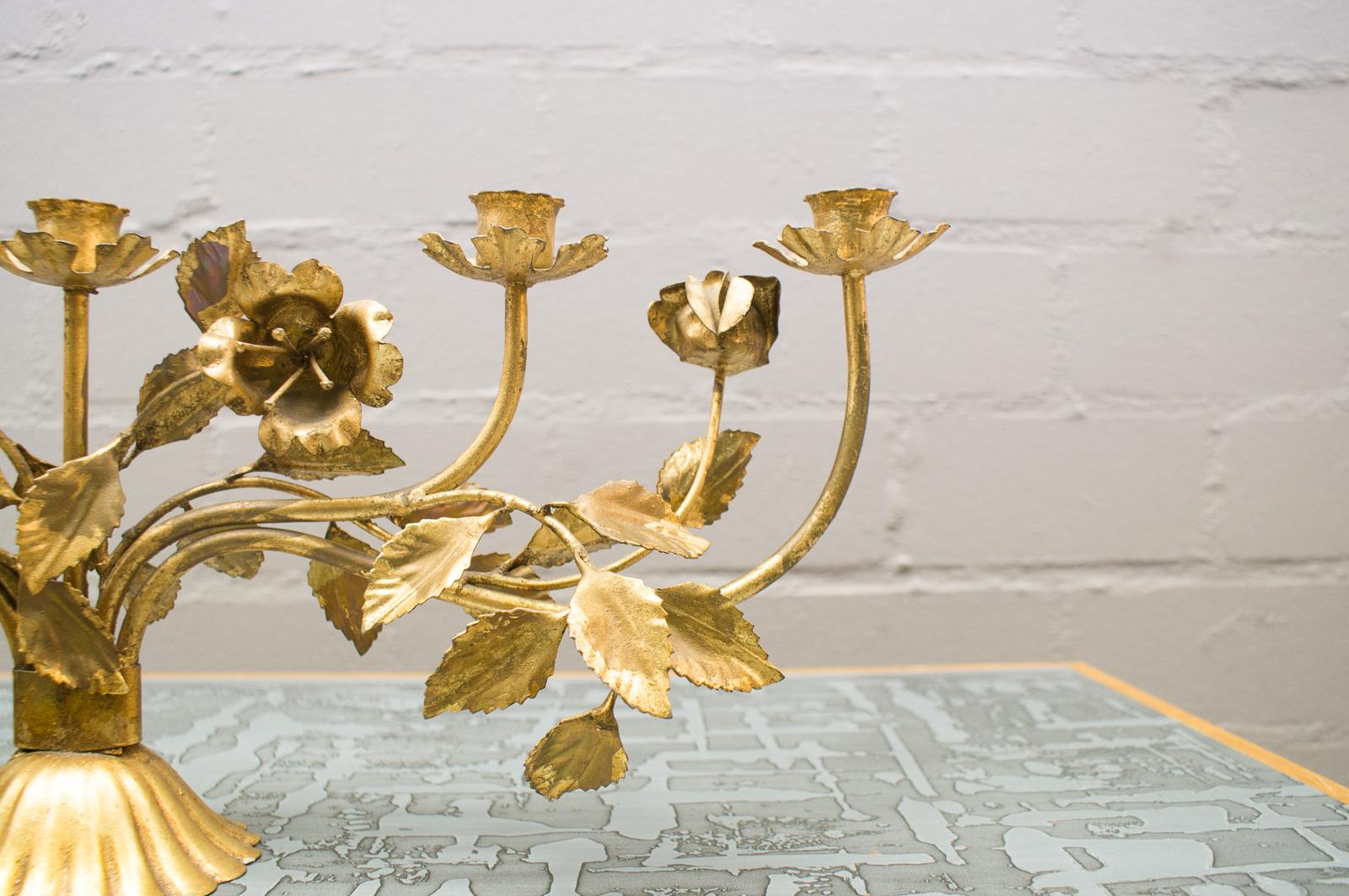 Mid-20th Century Very Rare Large Gilded Florentine Candleholder by Hans Kögl, Germany, 1960s