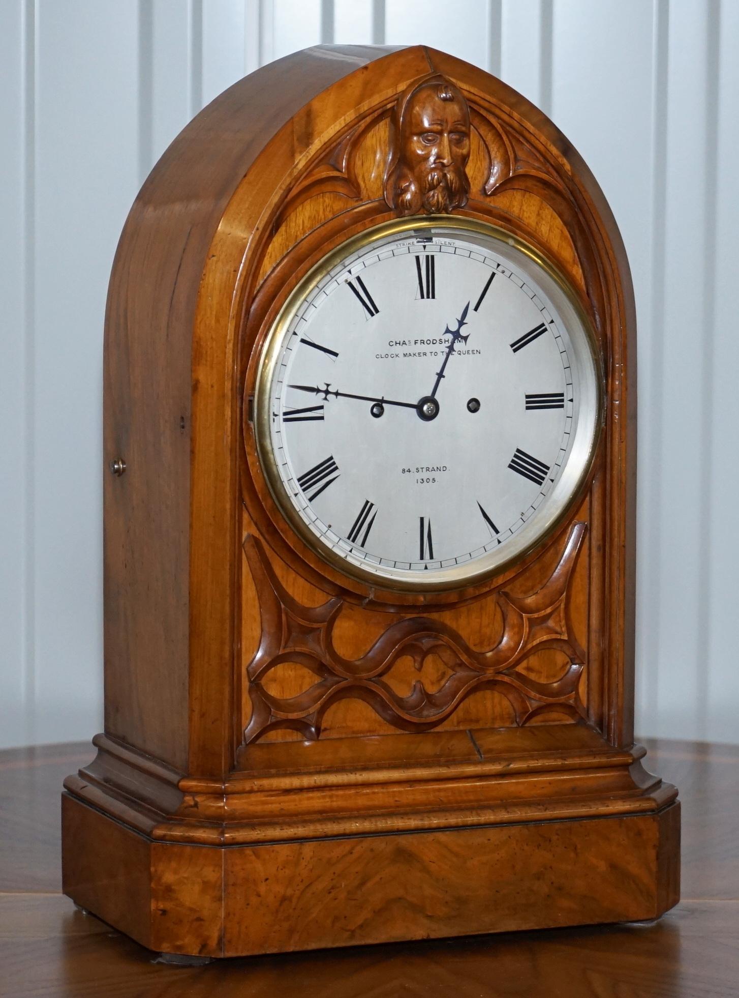 We are delighted to offer for sale this stunning and very rare original Charles Frodsham clock maker to the Queen Gothic Revival walnut bracket clock

A very good looking and well made clock by one of the greatest clock makers in England’s