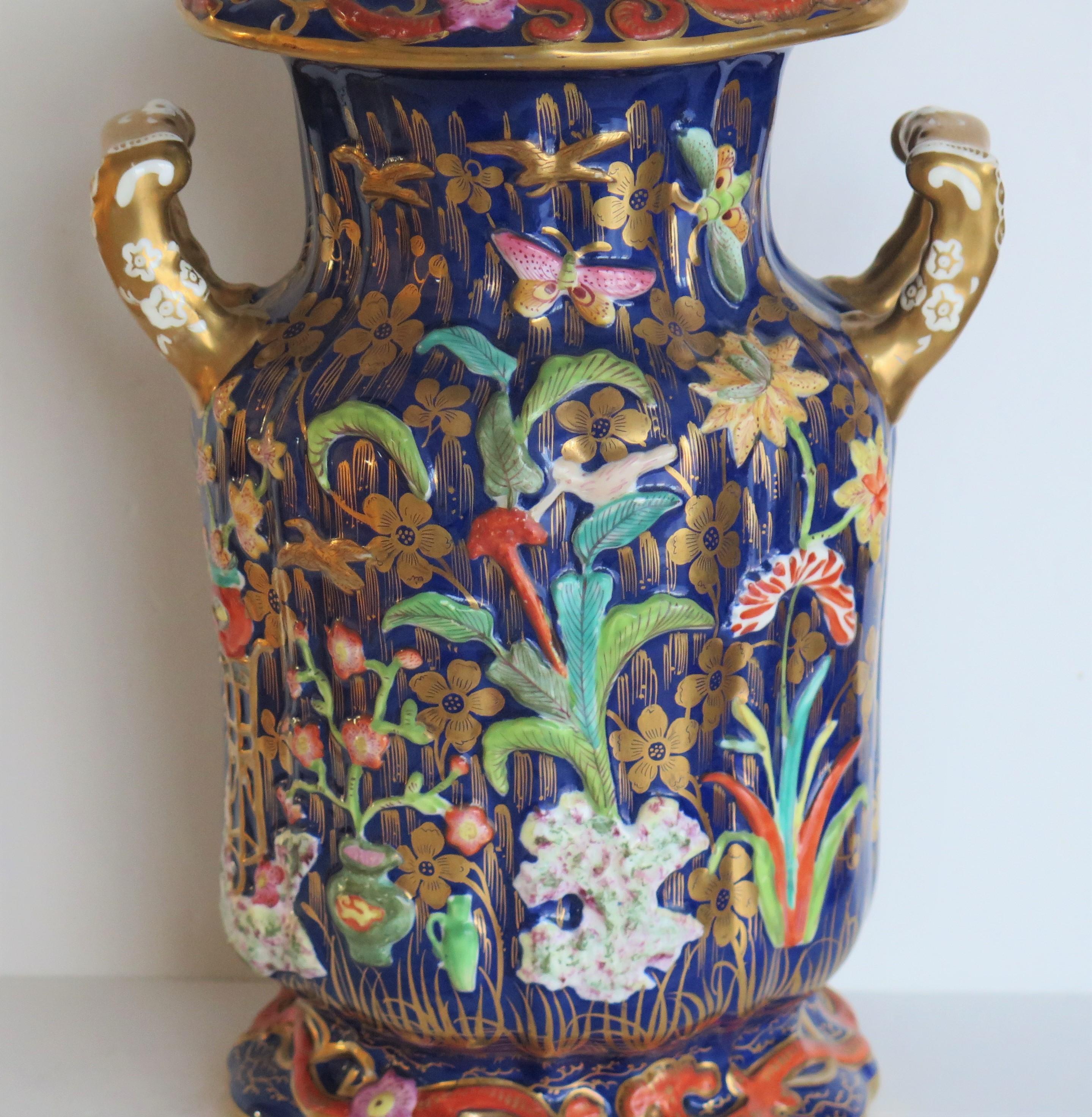 Very Large Masons Ironstone Covered Vase with rare Relief Motifs, Circa 1825 For Sale 2