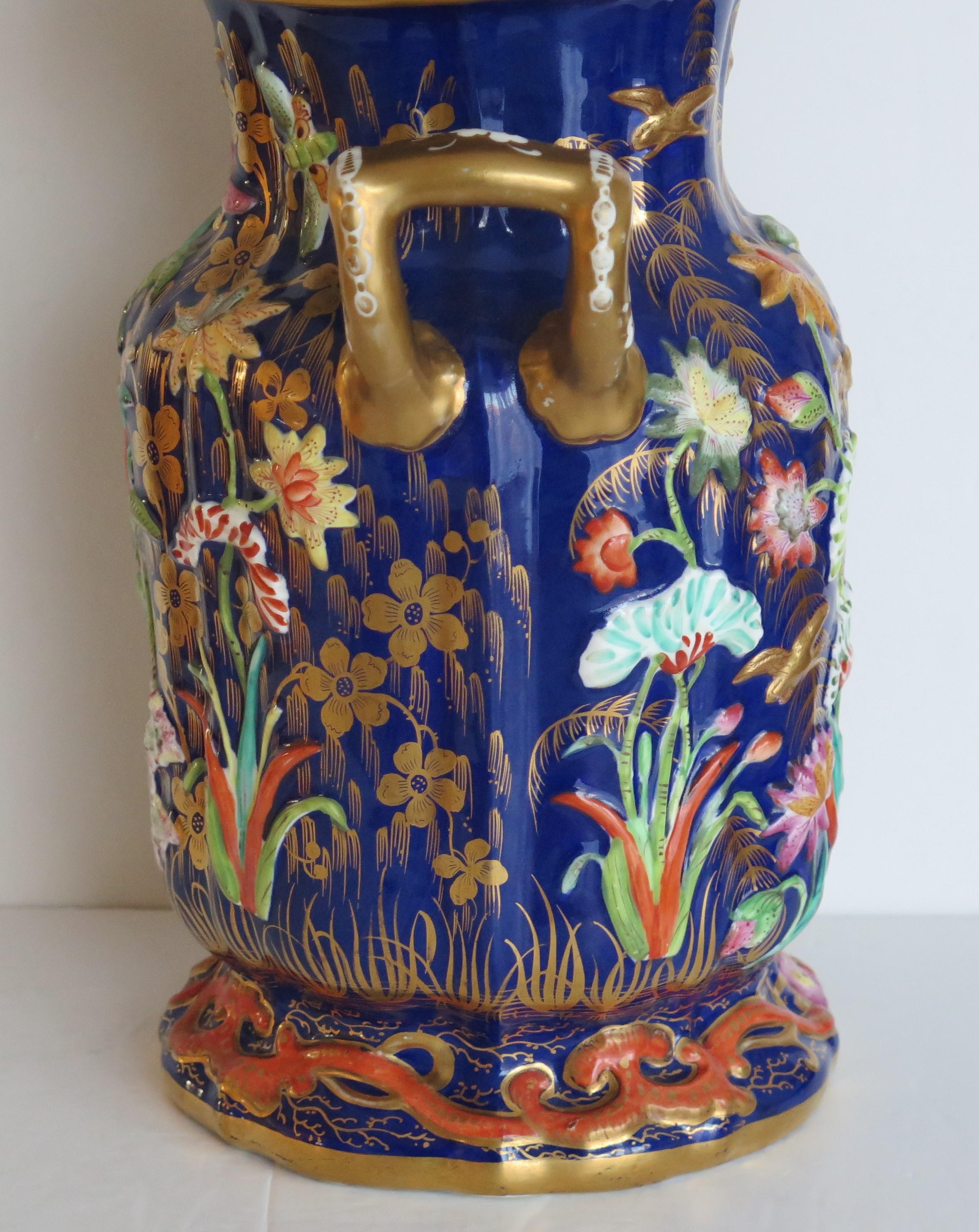 Very Large Masons Ironstone Covered Vase with rare Relief Motifs, Circa 1825 For Sale 3
