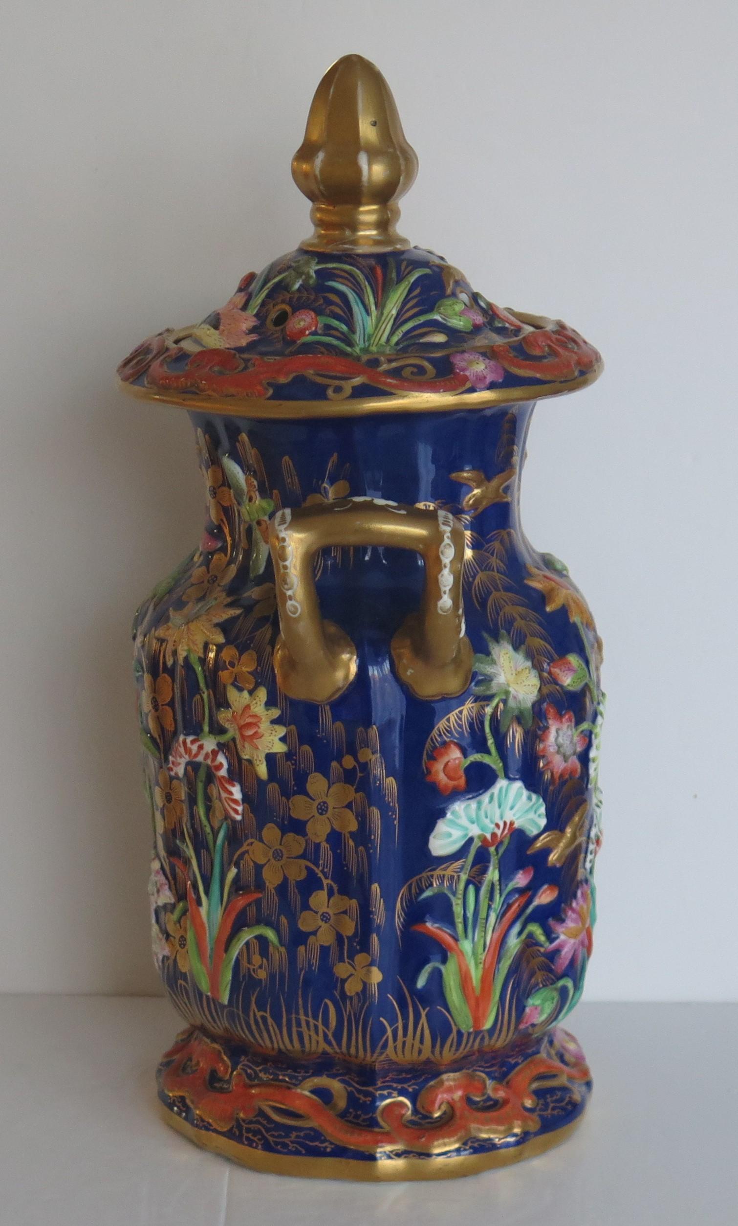 Very Large Masons Ironstone Covered Vase with rare Relief Motifs, Circa 1825 For Sale 4