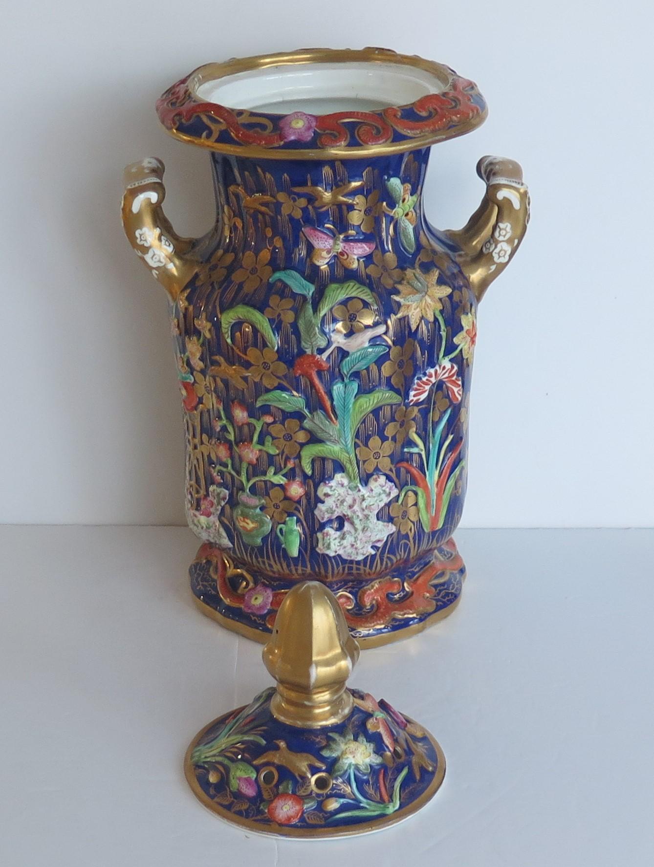 Very Large Masons Ironstone Covered Vase with rare Relief Motifs, Circa 1825 For Sale 6