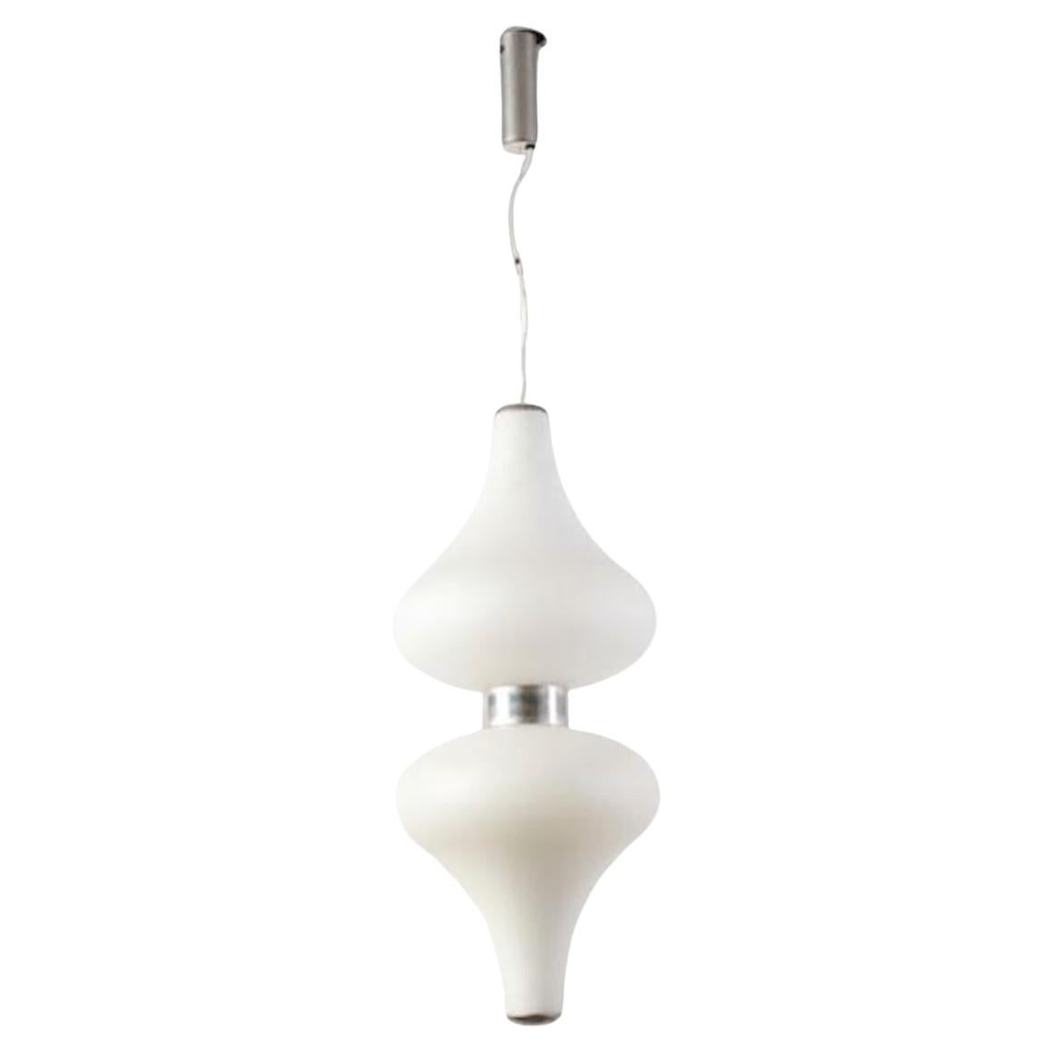 Rarissima grande lampada a sospensione in vetro opalino di Stilnovo degli anni '60