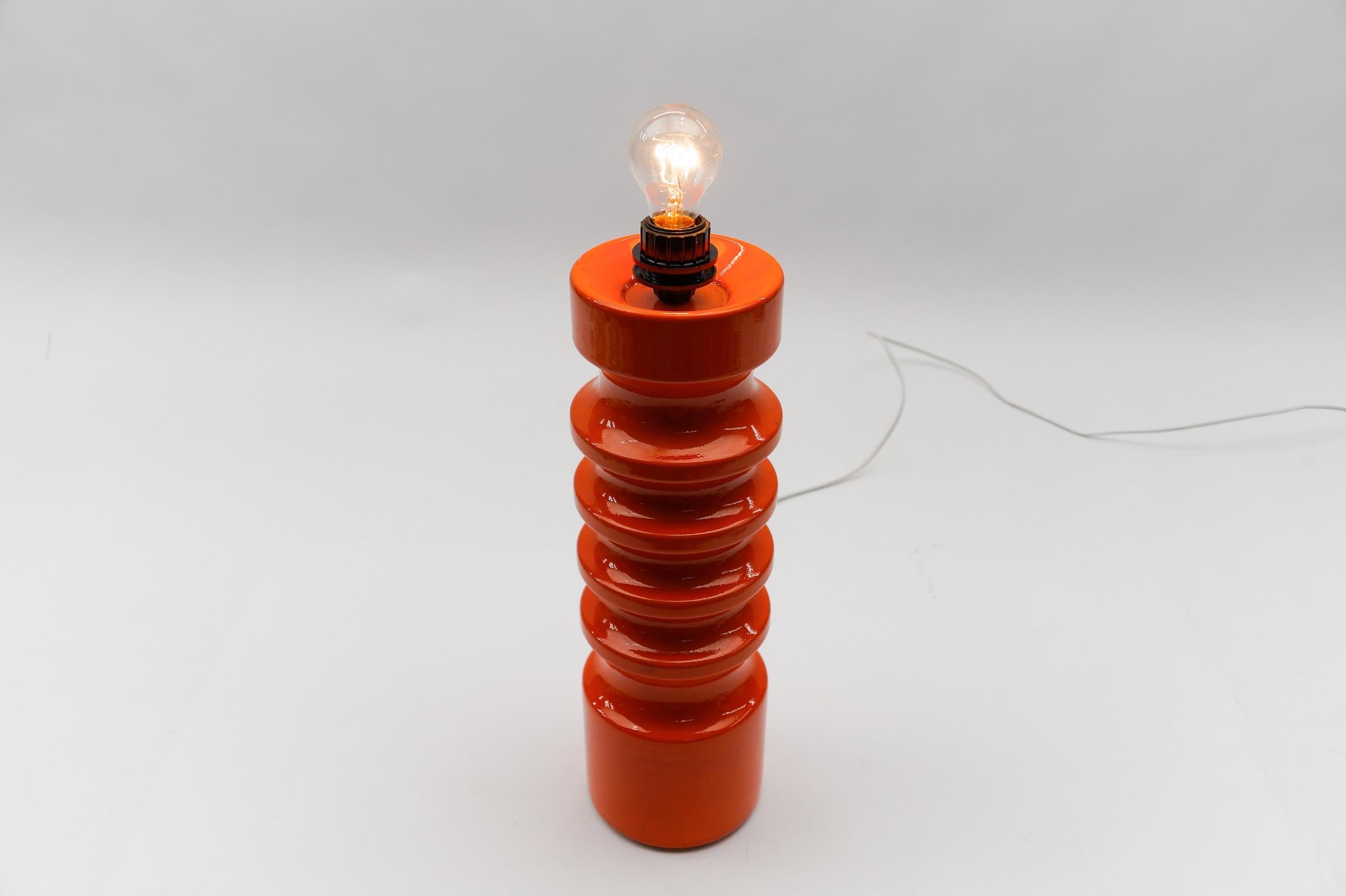 Metal Very Rare Large Orange Ceramic Table Lamp Base, Italy 1960s For Sale