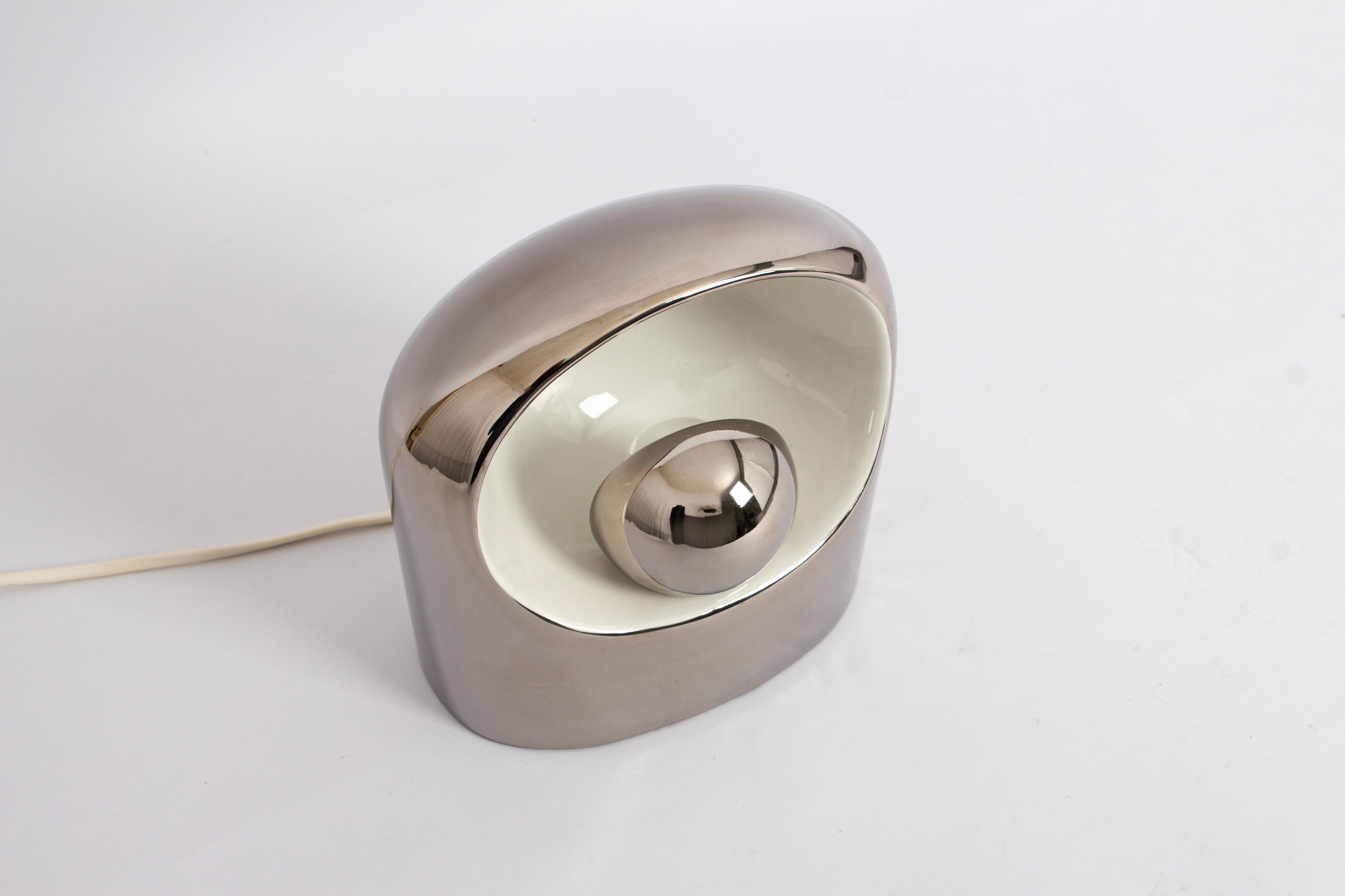 Very Rare Large Original 1970s Philips Venezia Ceramic Table Lamp in Silver SC3 In Good Condition In Aachen, NRW