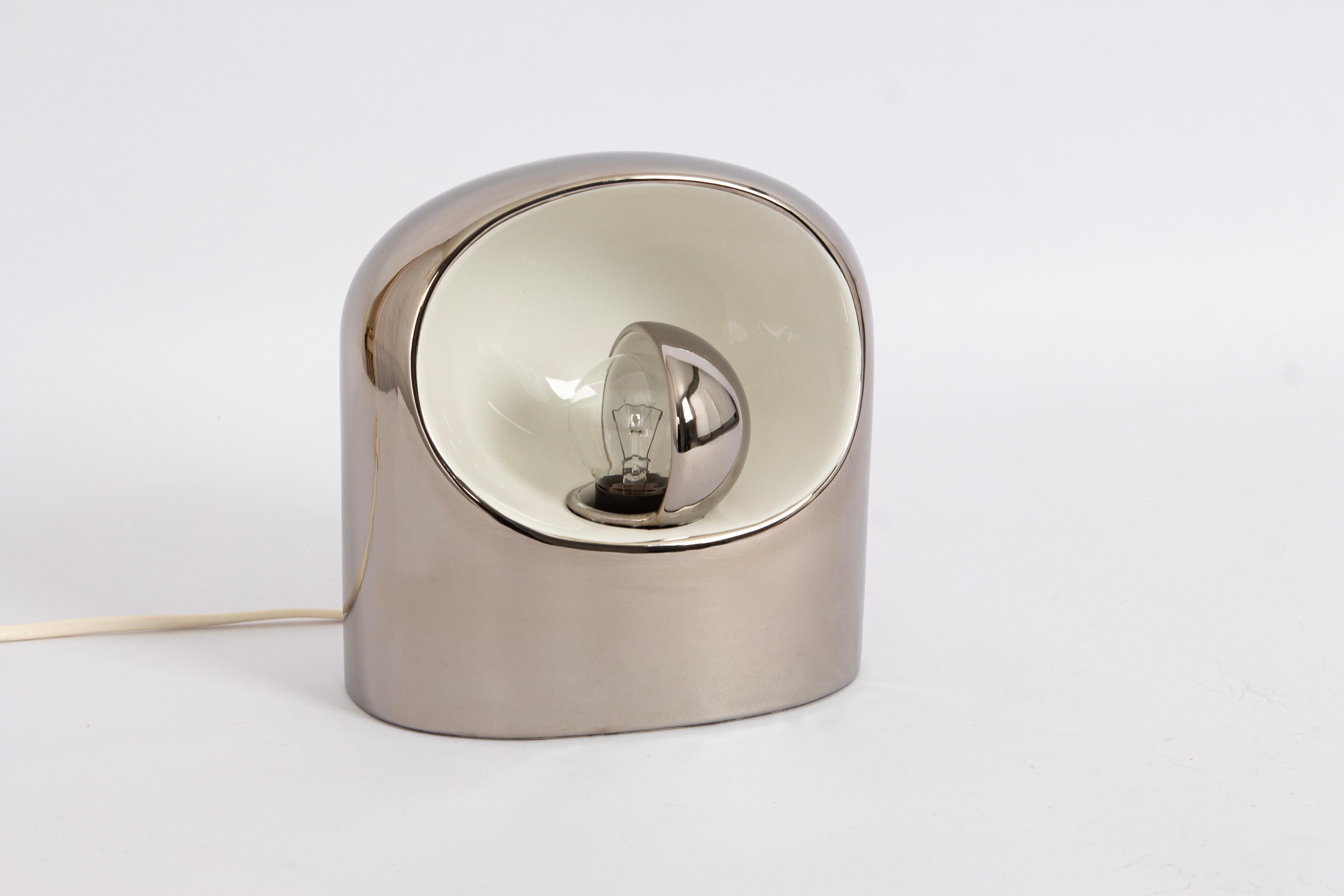 Chrome Very Rare Large Original 1970s Philips Venezia Ceramic Table Lamp in Silver SC3
