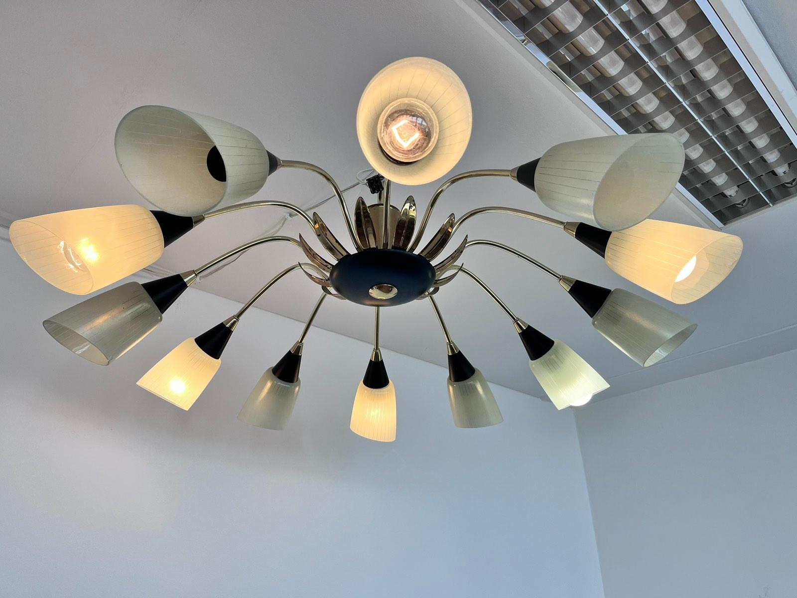 Mid-Century Modern Very Rare Large Stilnovo style Chandelier, Germany, 1960s For Sale