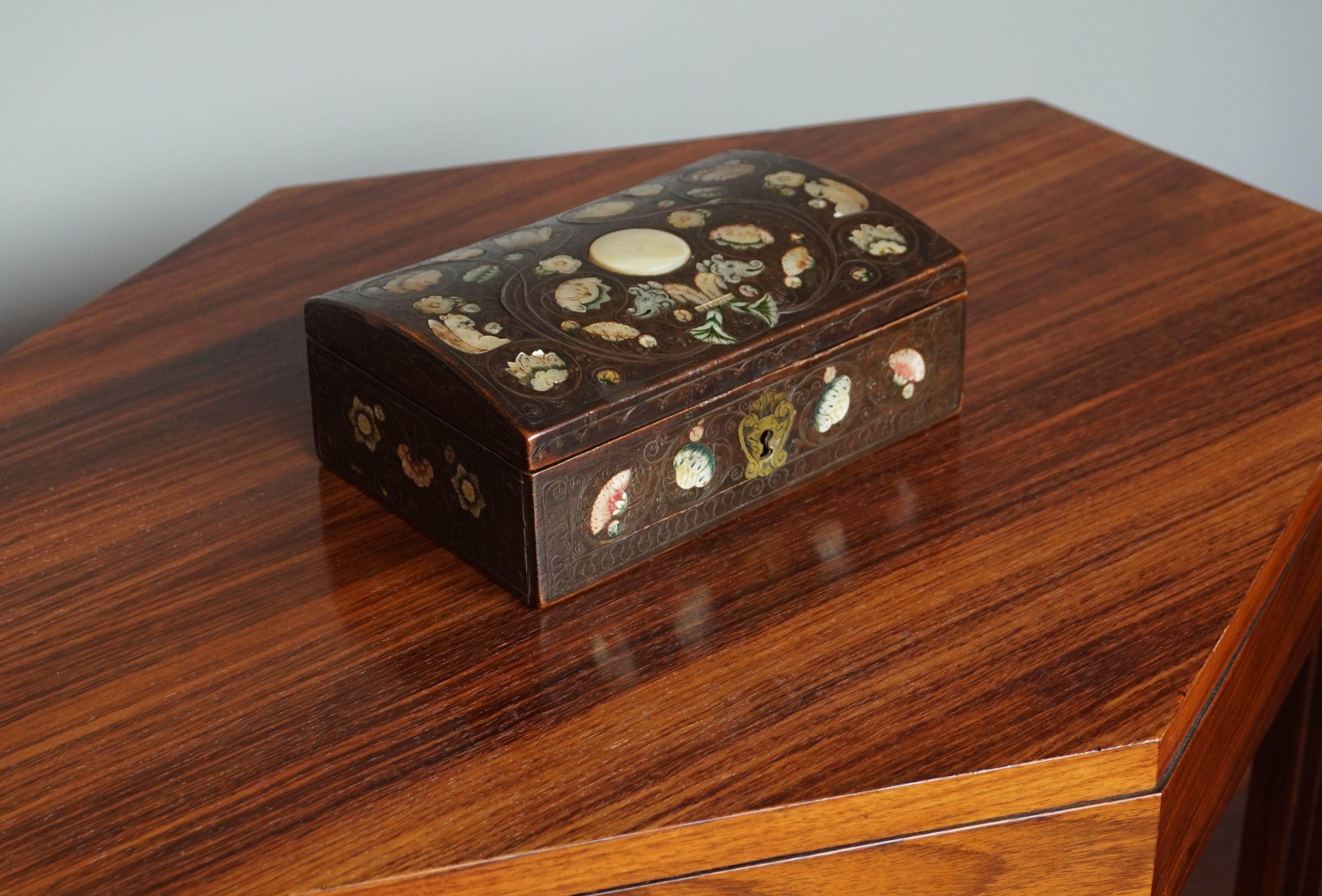 Belgian Very Rare, 17th Century Spa Mother of Pearl Writing Box with Inlaid Brass Wire