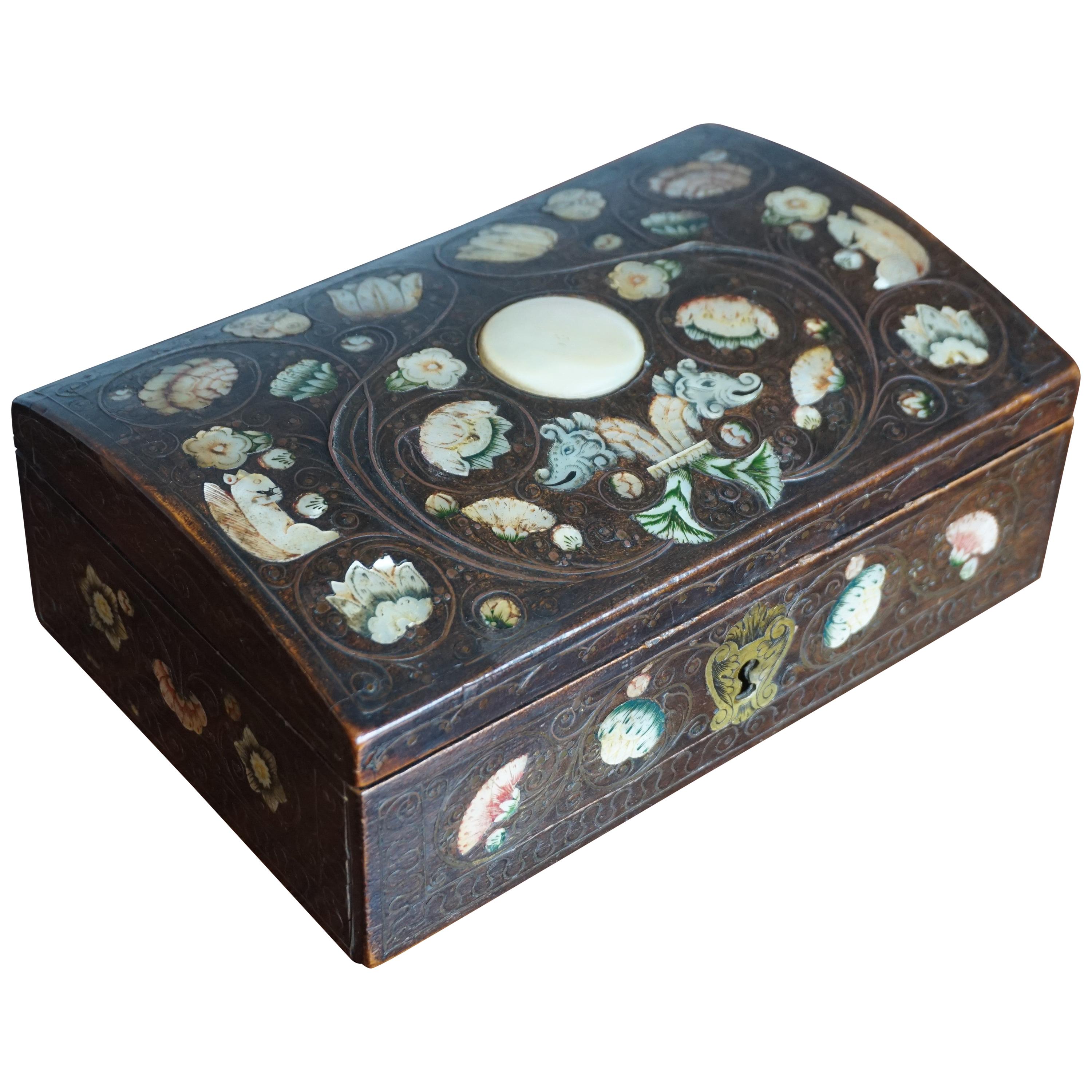 Very Rare, 17th Century Spa Mother of Pearl Writing Box with Inlaid Brass Wire