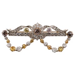 Very Rare Late Victorian Colored Diamond Brooch