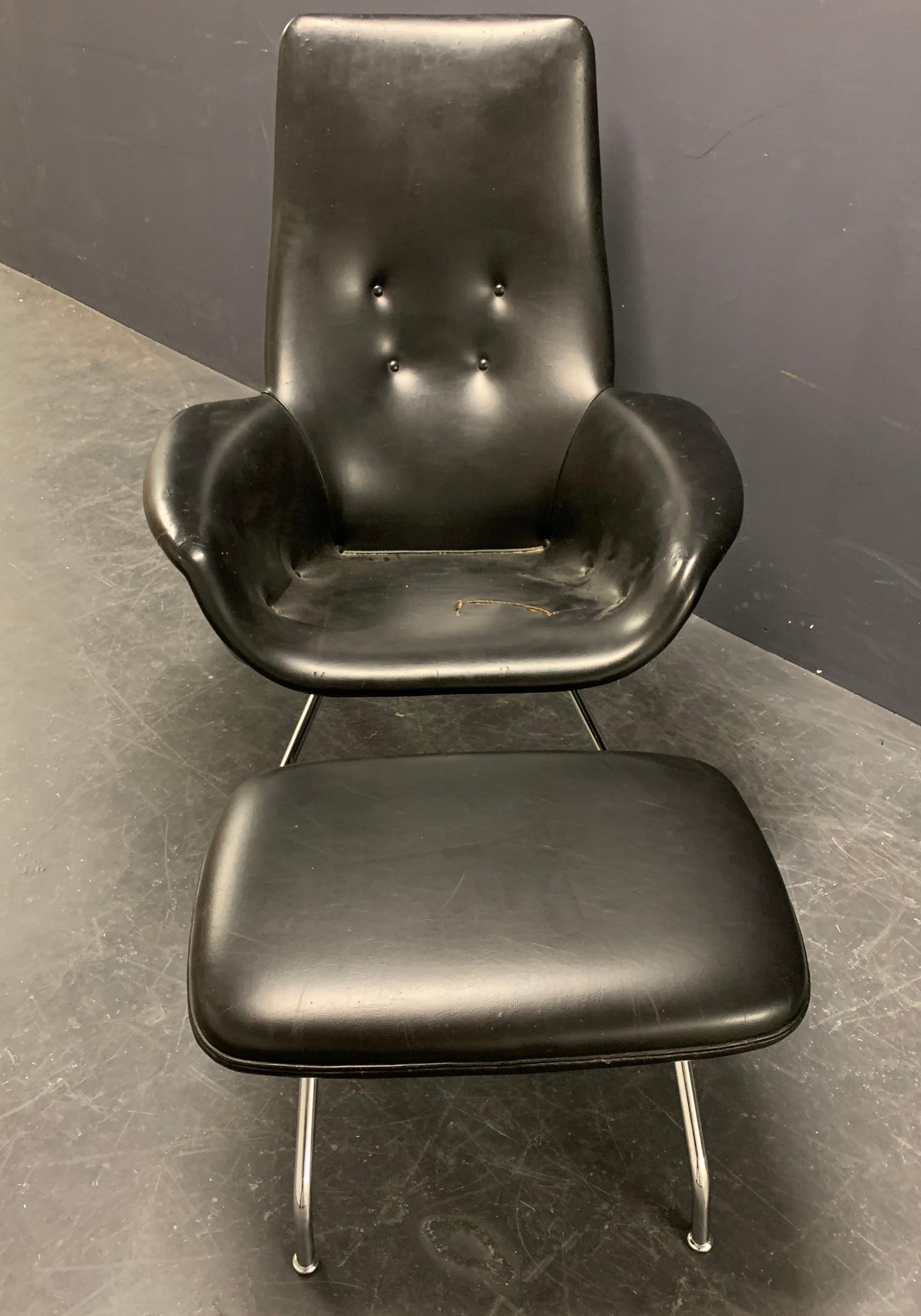 Scandinavian Modern Very Rare Lounge Chair and Ultra Rare Stool For Sale