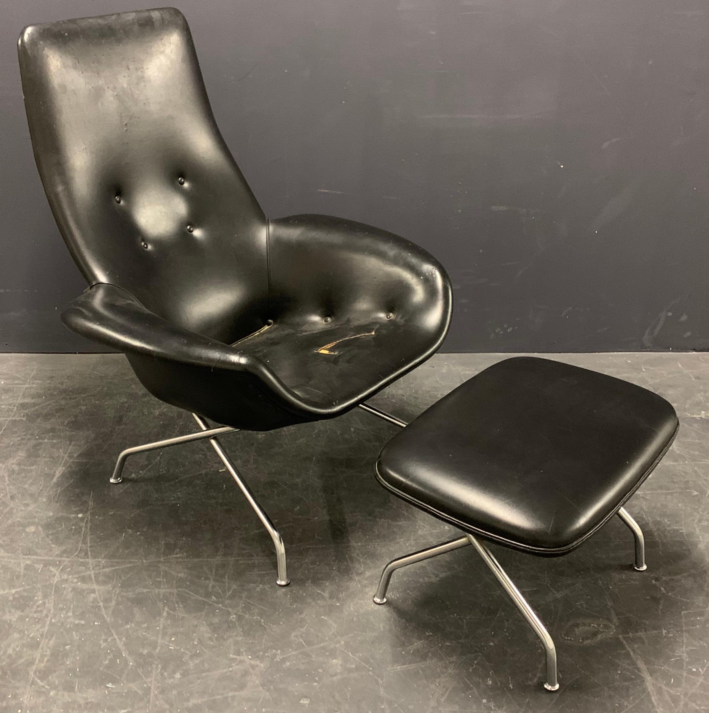 Finnish Very Rare Lounge Chair and Ultra Rare Stool For Sale