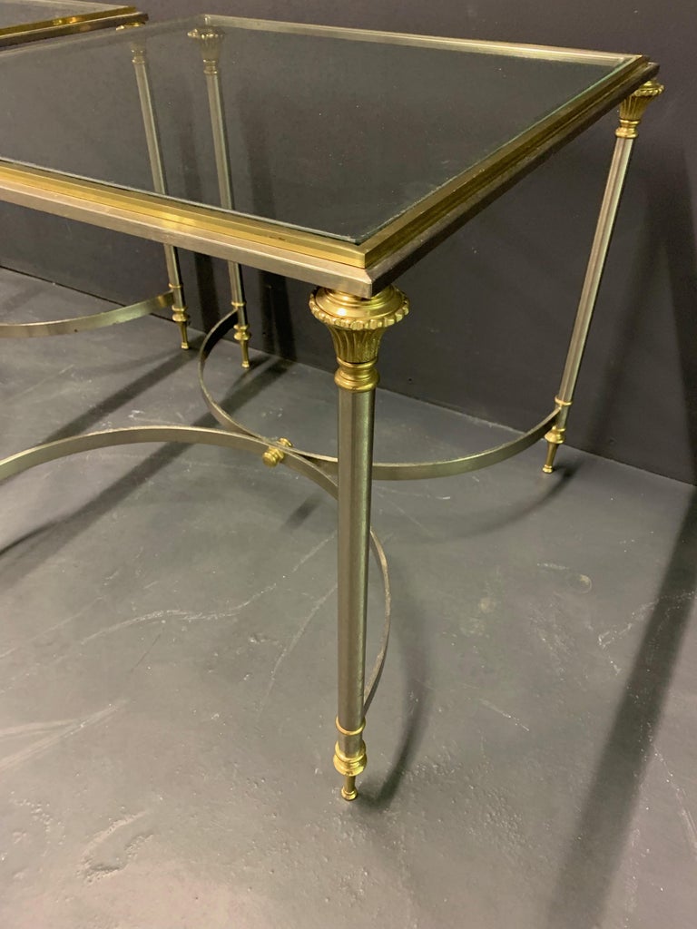 Steel Very Rare Maison Charles Pair of Directoire End or Side Tables For Sale