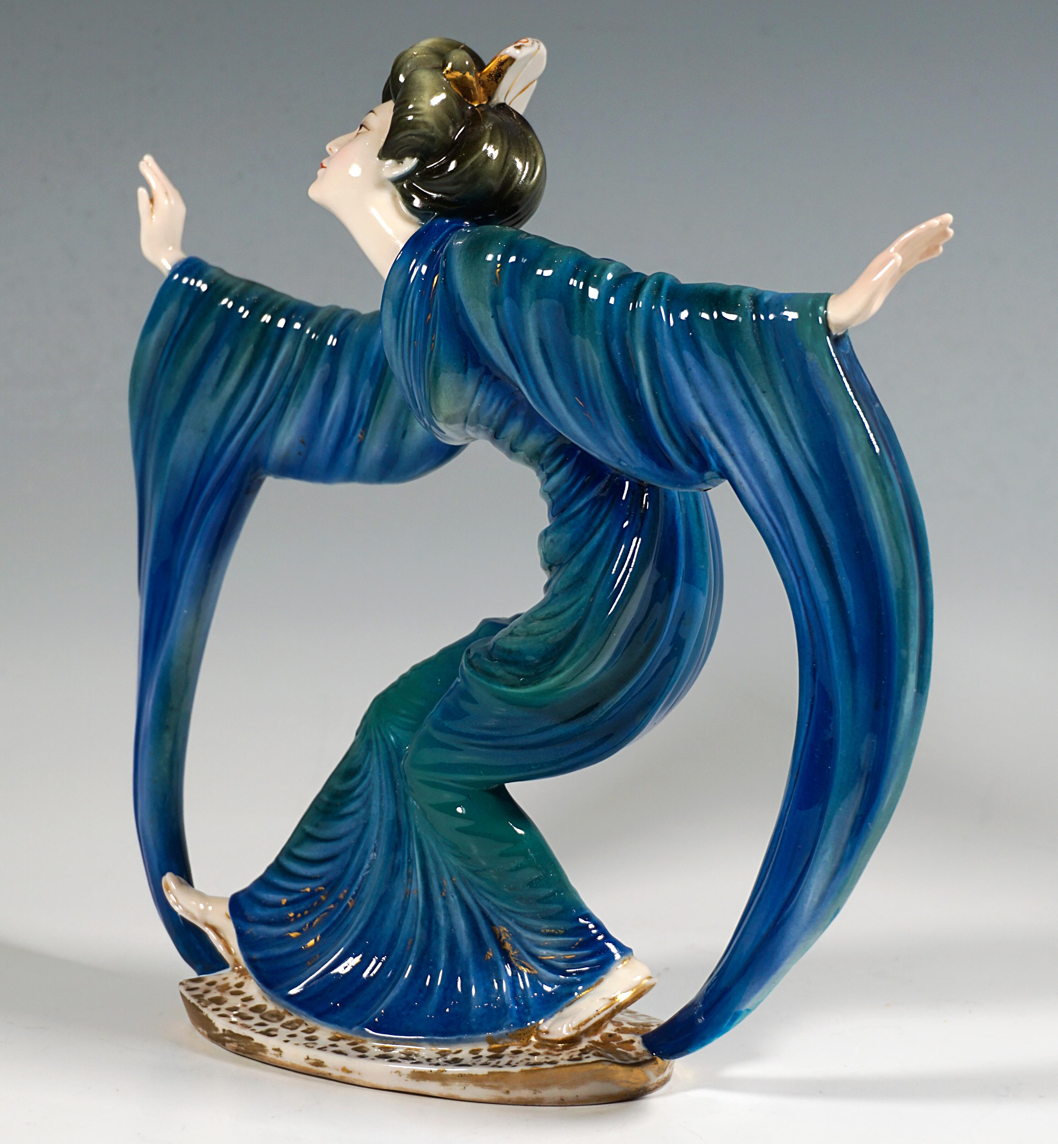 Art Deco Very Rare Marcell Goldscheider Vienna Art Déco Figurine, Geisha In Pose, c. 1930