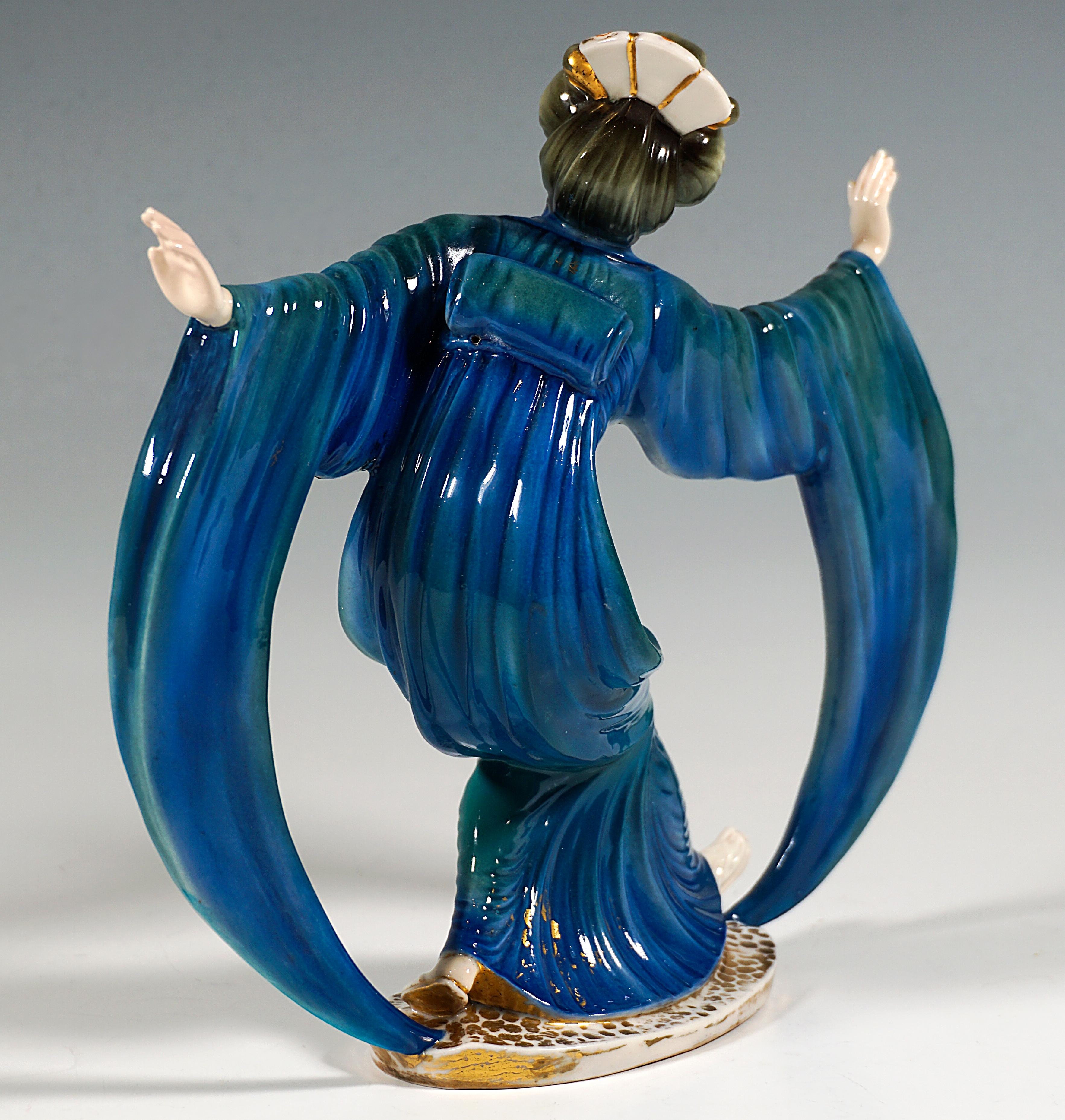 Austrian Very Rare Marcell Goldscheider Vienna Art Déco Figurine, Geisha In Pose, c. 1930