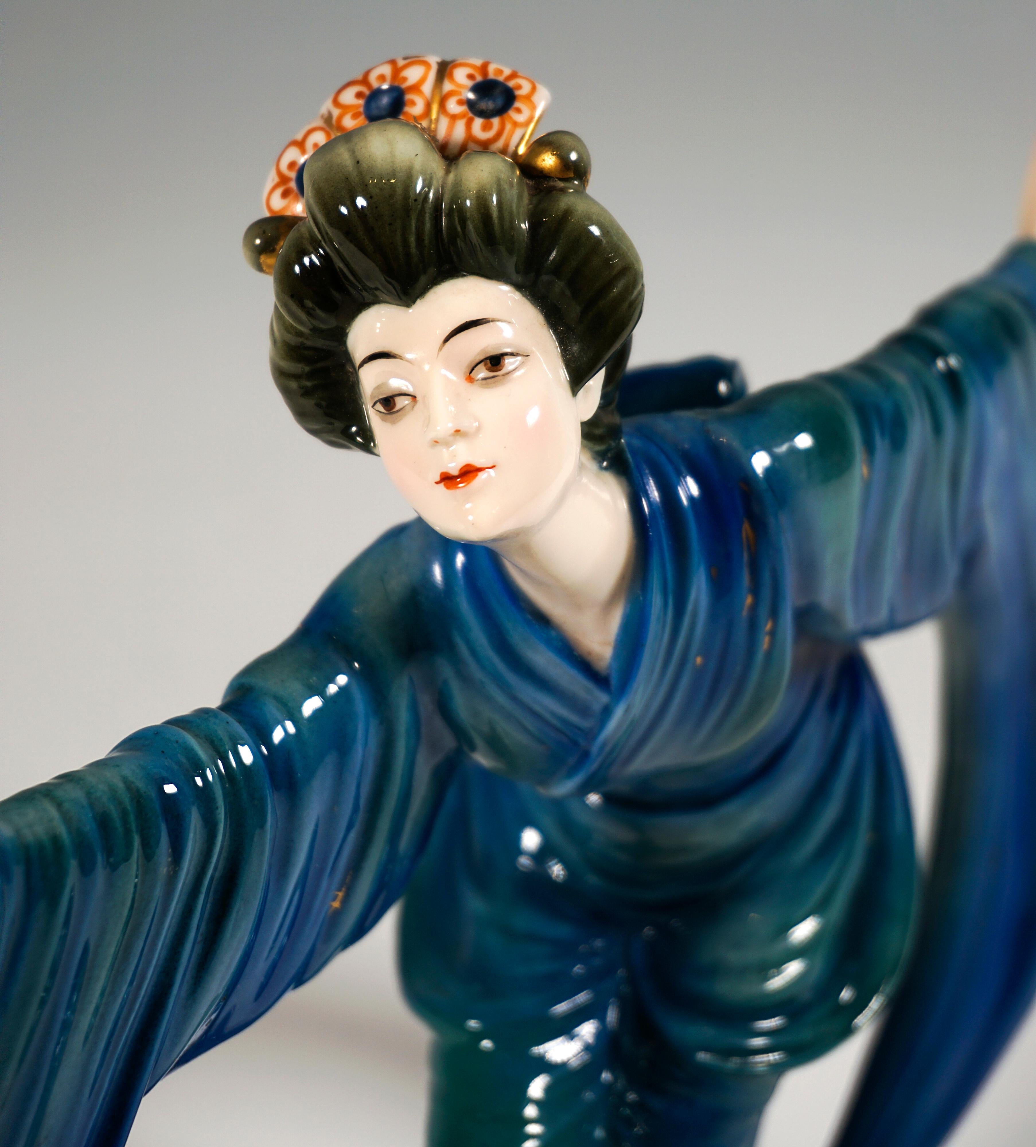 Hand-Crafted Very Rare Marcell Goldscheider Vienna Art Déco Figurine, Geisha In Pose, c. 1930