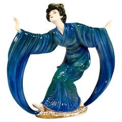 Very Rare Marcell Goldscheider Vienna Art Déco Figurine, Geisha In Pose, c. 1930