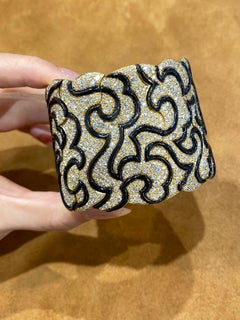 Sehr seltenes Marina B 1988 Diamant und schwarzes Emaille Gold-Armband mit breitem Armreif