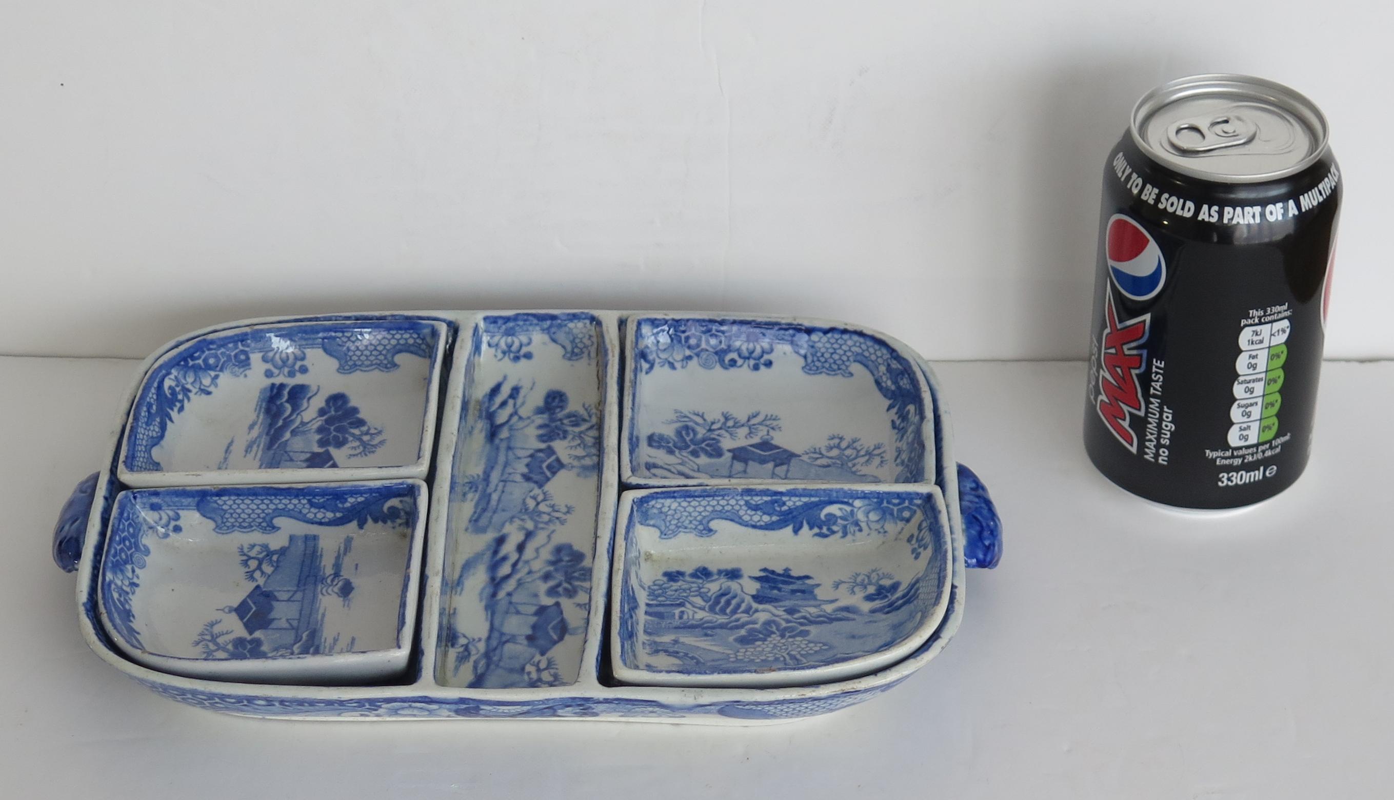 Very Rare Masons Ironstone Serving Platter & four Dishes Turner Willow, Ca 1820 8