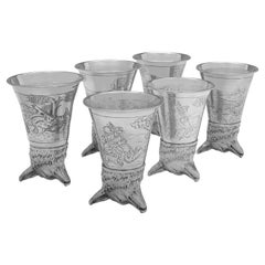 Very Rare Matched Collection of 6 Sterling Silver Fox Head Stirrup Cups