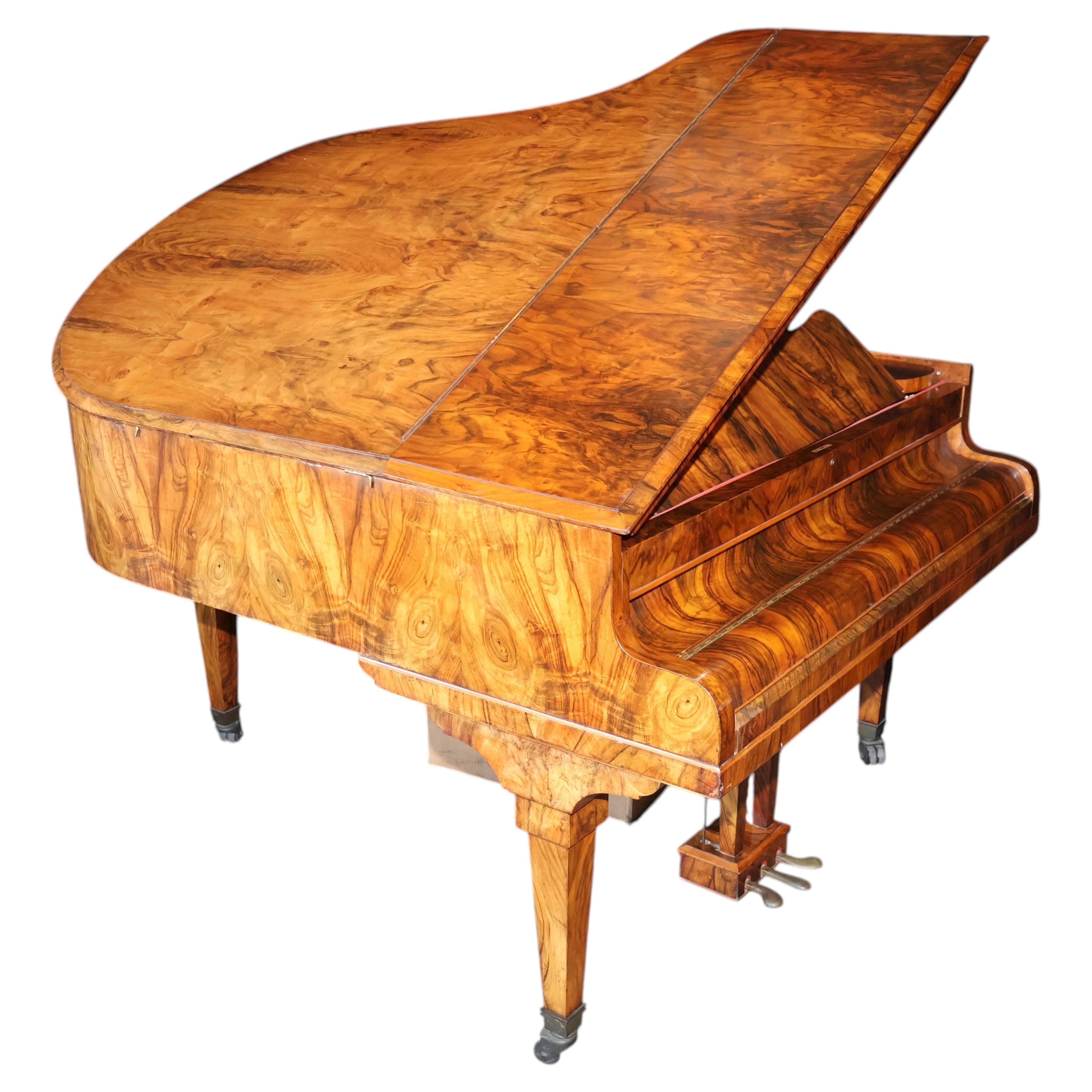 Very rare mid 19th Century burl walnut baby grand piano by Collard and Collard For Sale