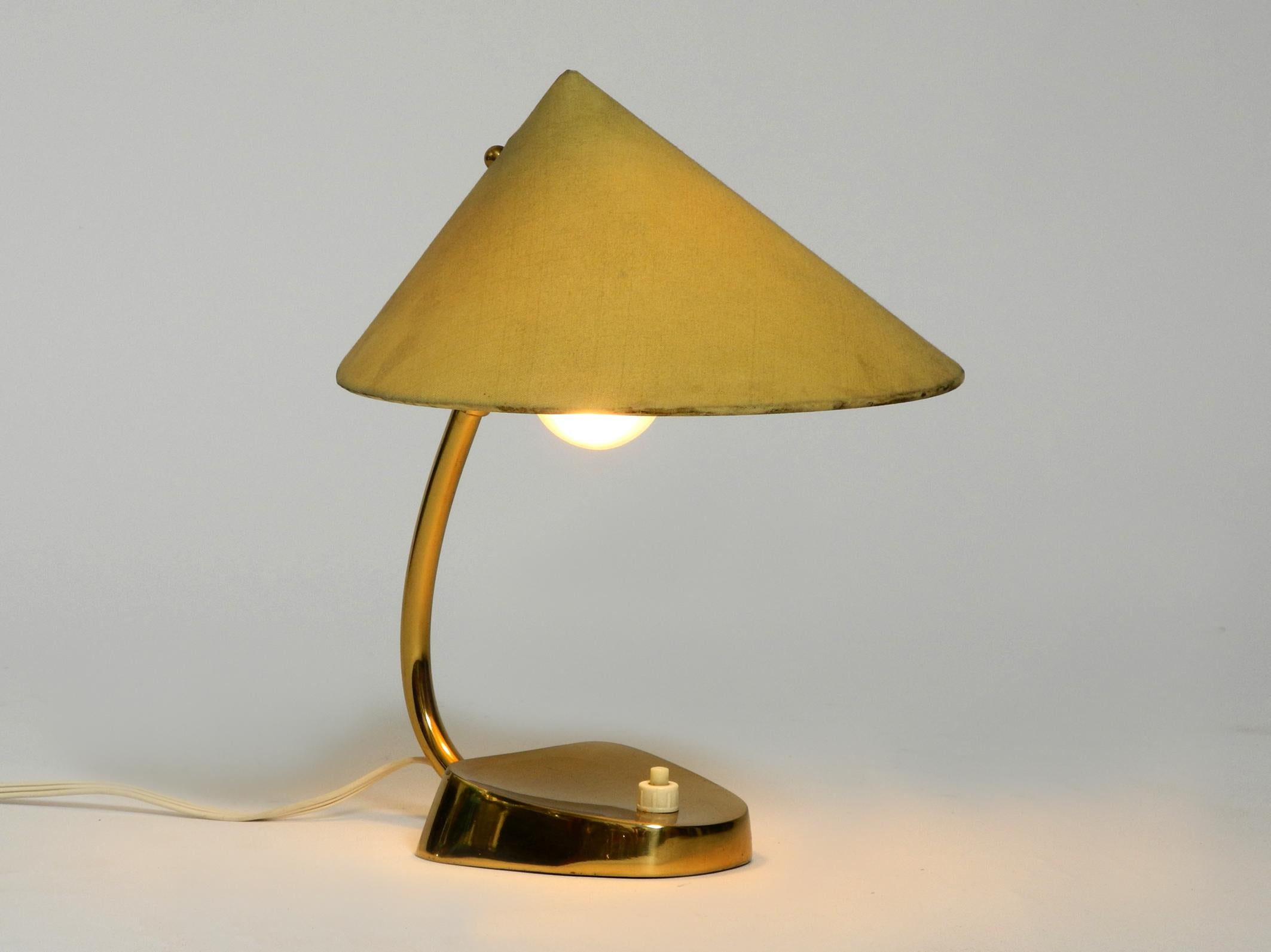 Mid-Century Modern Very Rare Midcentury Brass Table Lamp with Fabric Shade by J. T. Kalmar Austria For Sale