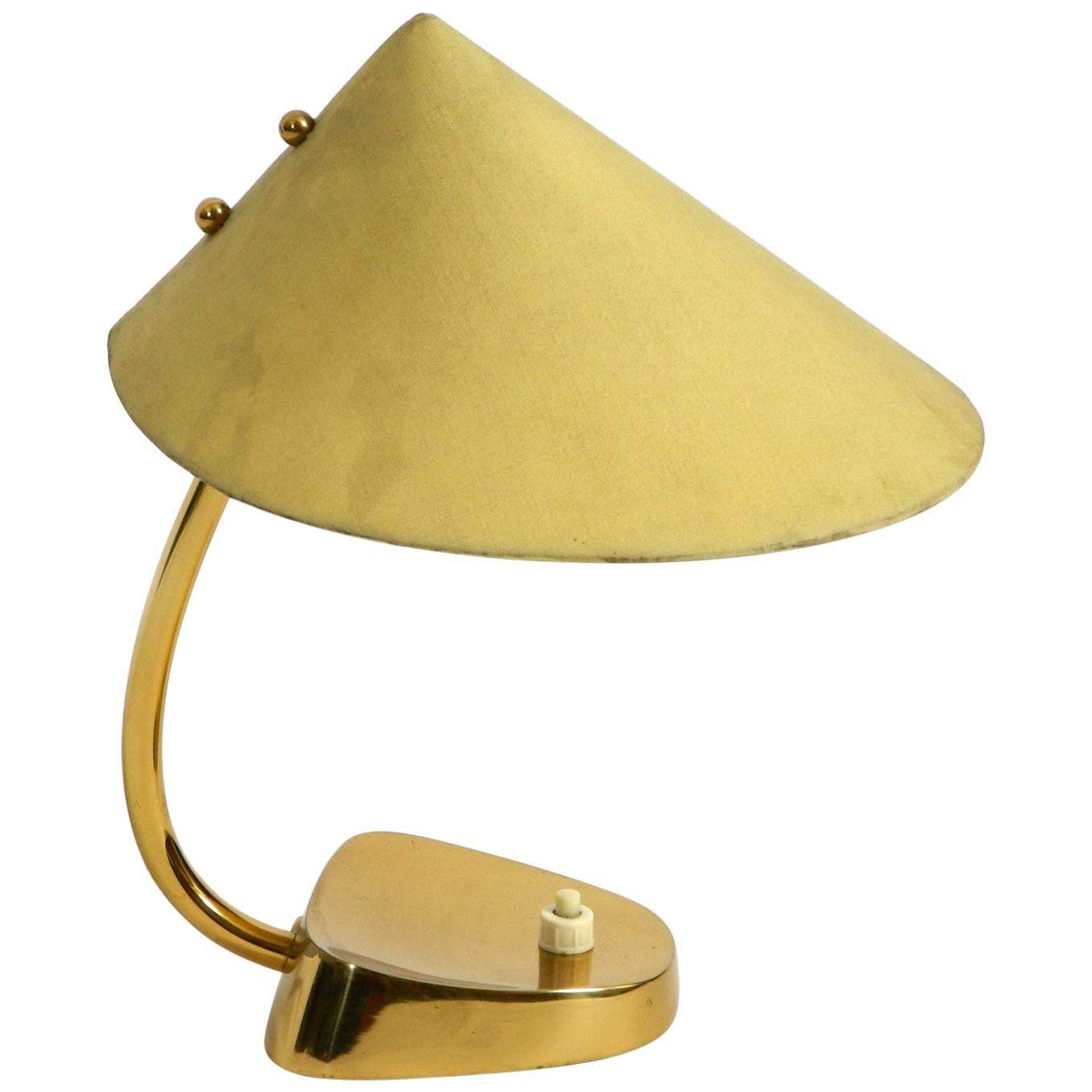 Very Rare Midcentury Brass Table Lamp with Fabric Shade by J. T. Kalmar Austria For Sale
