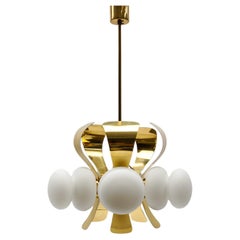 Very Rare Mid-Century Modern 5-Arm Orbit Lamp in Gold and Opaline Glass, 1960s