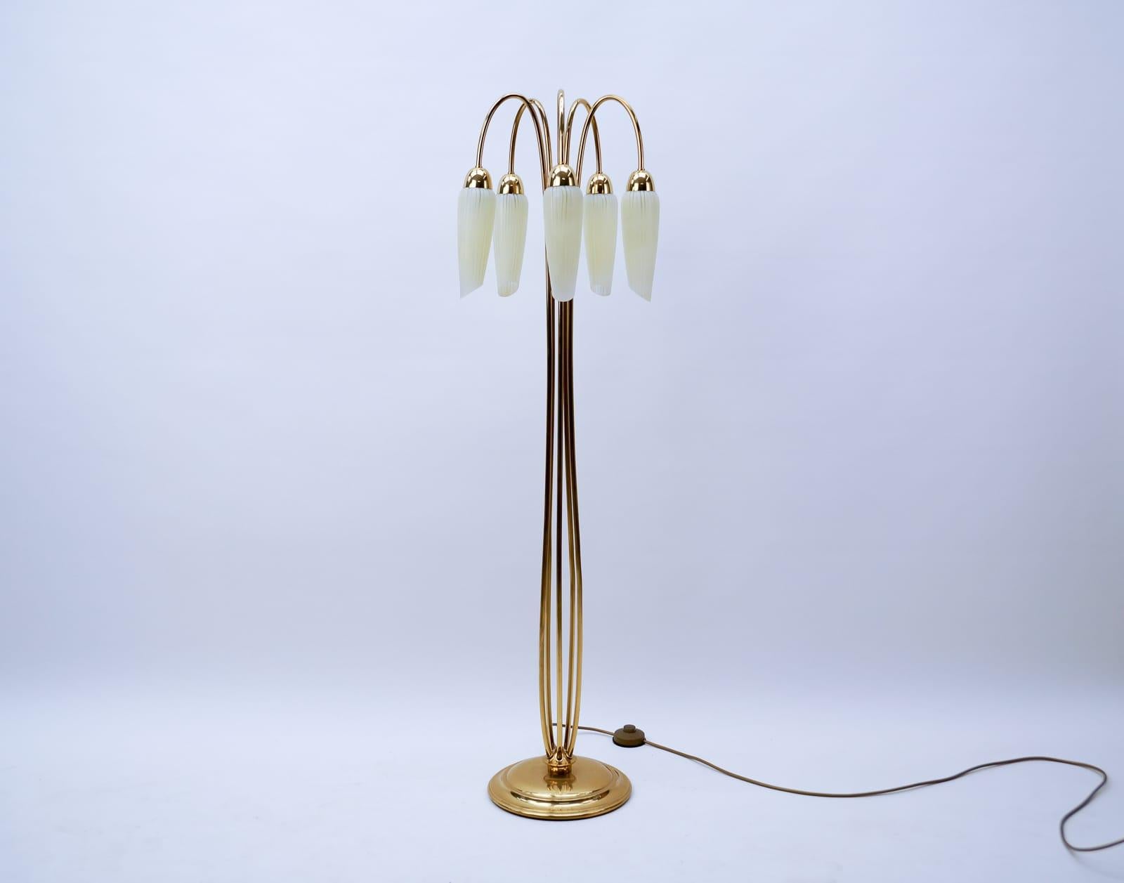 Italian Very Rare Mid-Century Modern Floor Lamp with Five Glass Shades, 1950s Italy For Sale