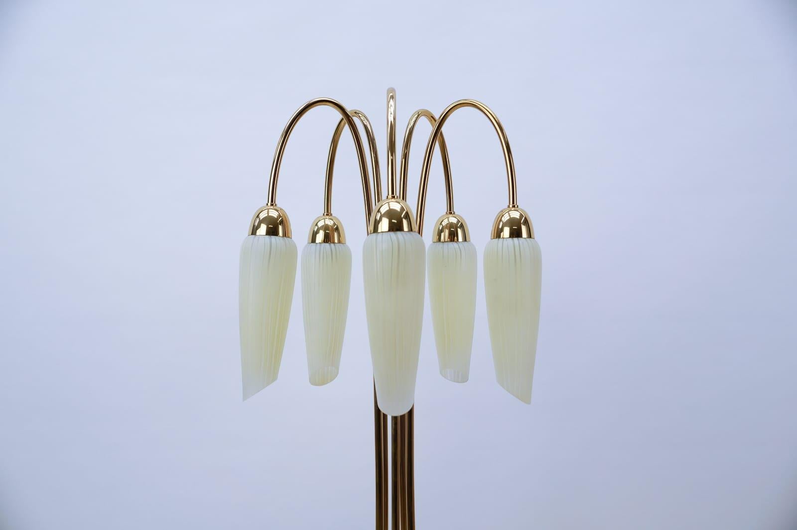 Brass Very Rare Mid-Century Modern Floor Lamp with Five Glass Shades, 1950s Italy For Sale