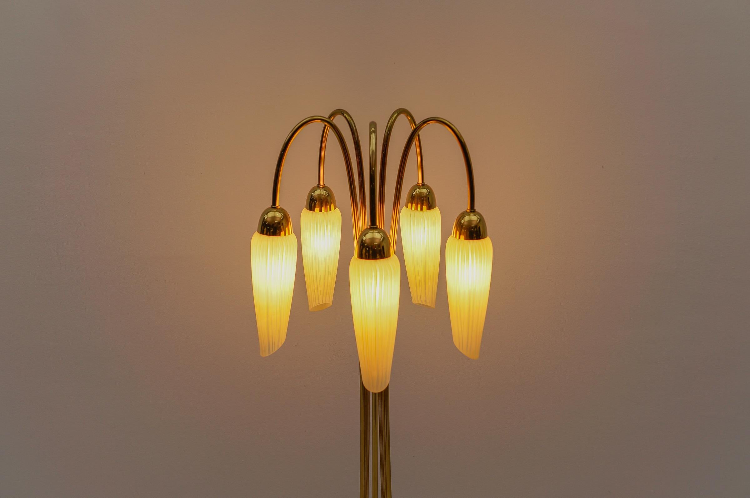 Très rare lampadaire Mid-Century Modernity avec cinq abat-jours en verre, 1950 Italie en vente 1