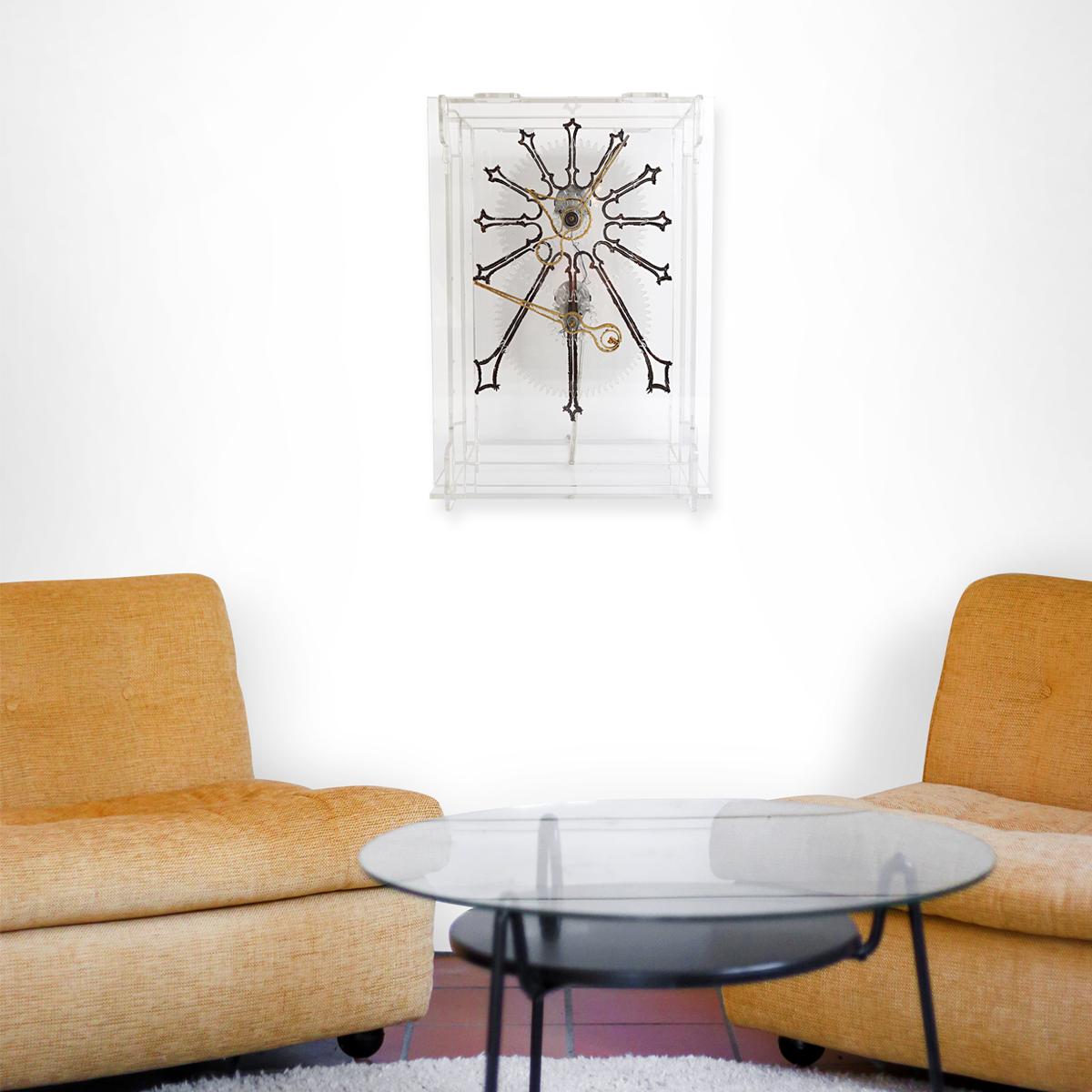 French Very Rare Mid-Century Modern Plexiglass XXL Table Clock by Boris Tabacoff For Sale