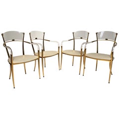 Very Rare Mid-Century Modern Set of 4 Lucite Armchairs Chairs w. Leather Seats