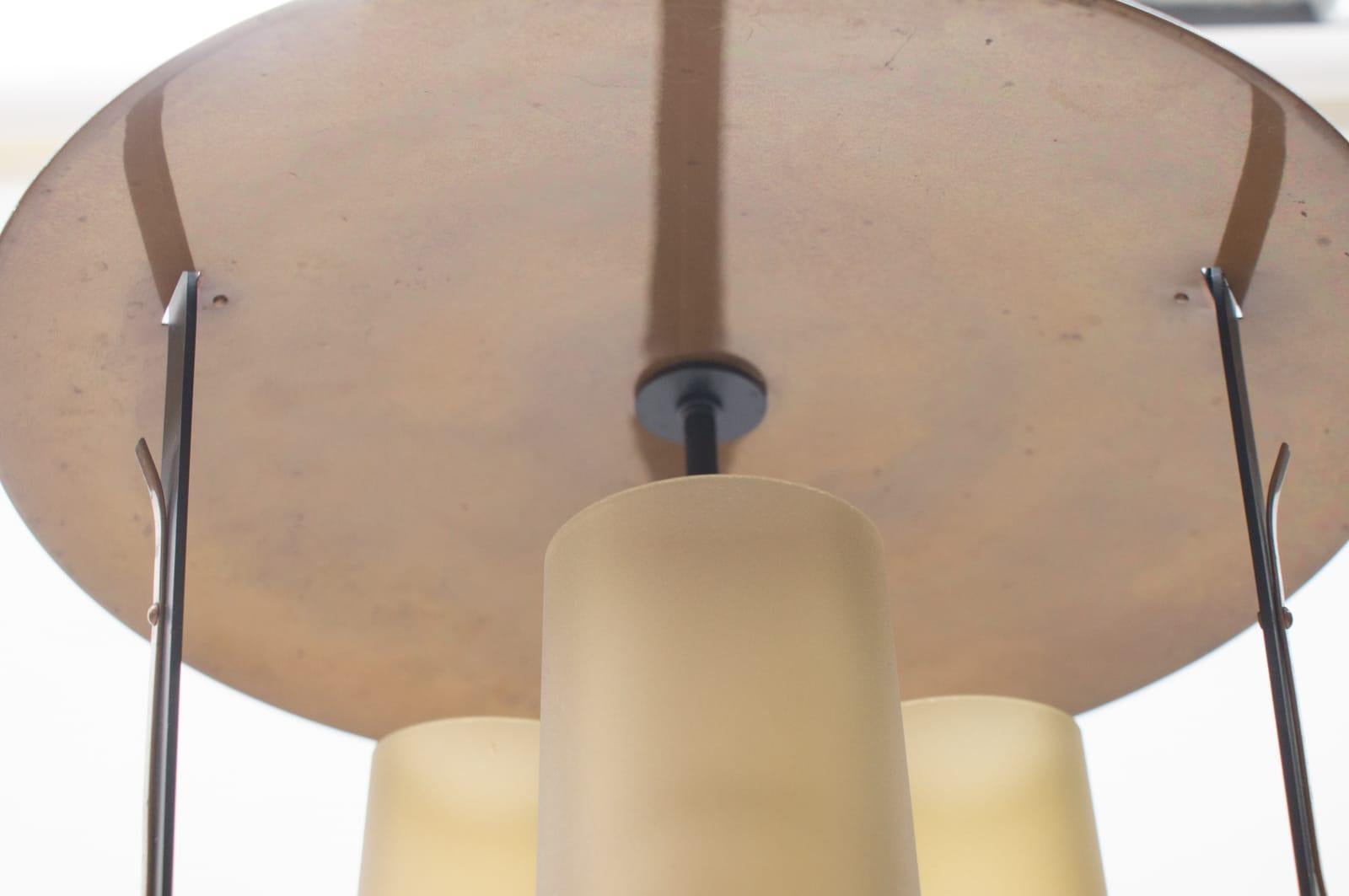 Very Rare Midcentury Pendant Lamp in Copper and Satinized Cylindrical Glass 6