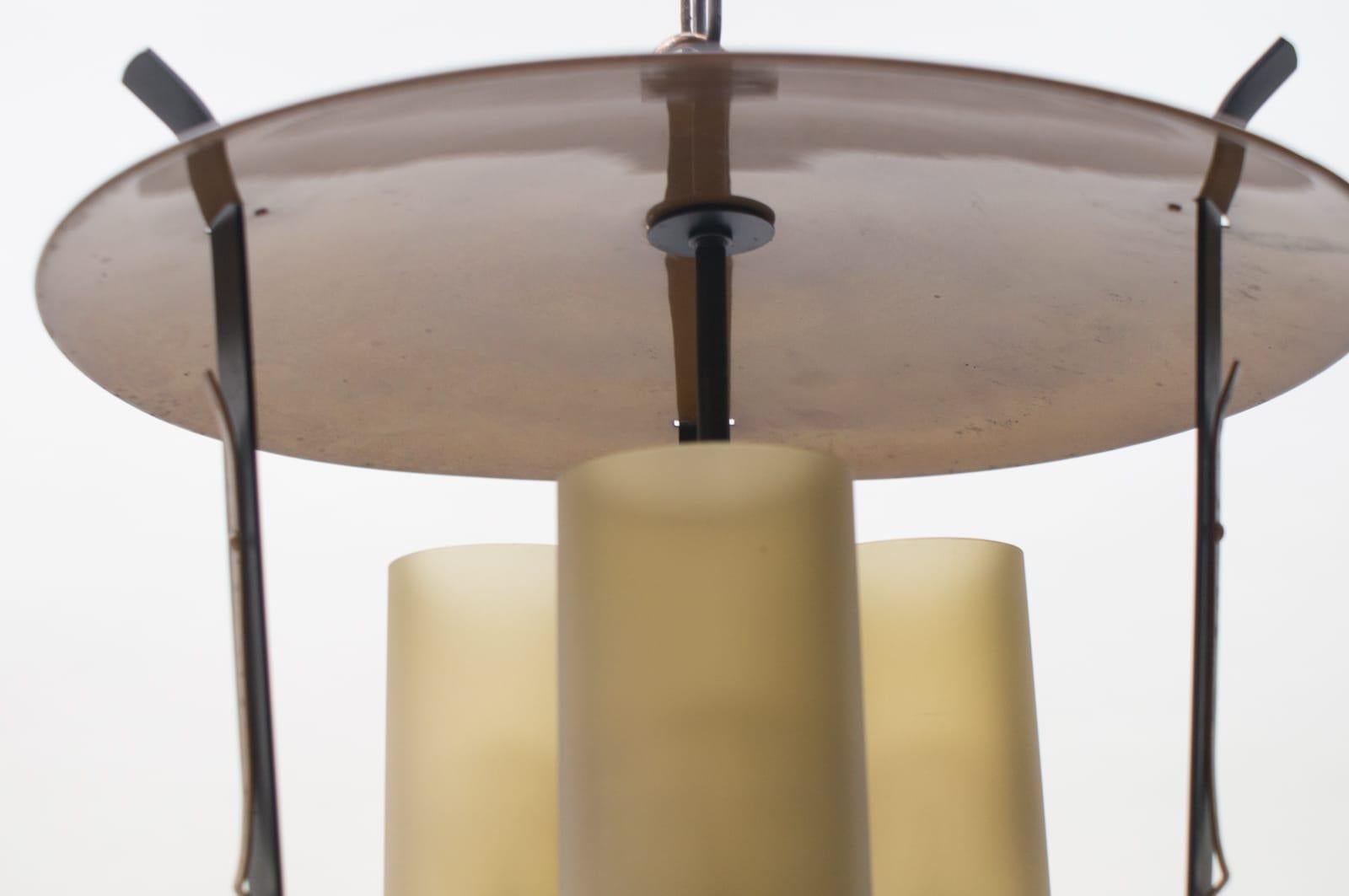 Very Rare Midcentury Pendant Lamp in Copper and Satinized Cylindrical Glass 10
