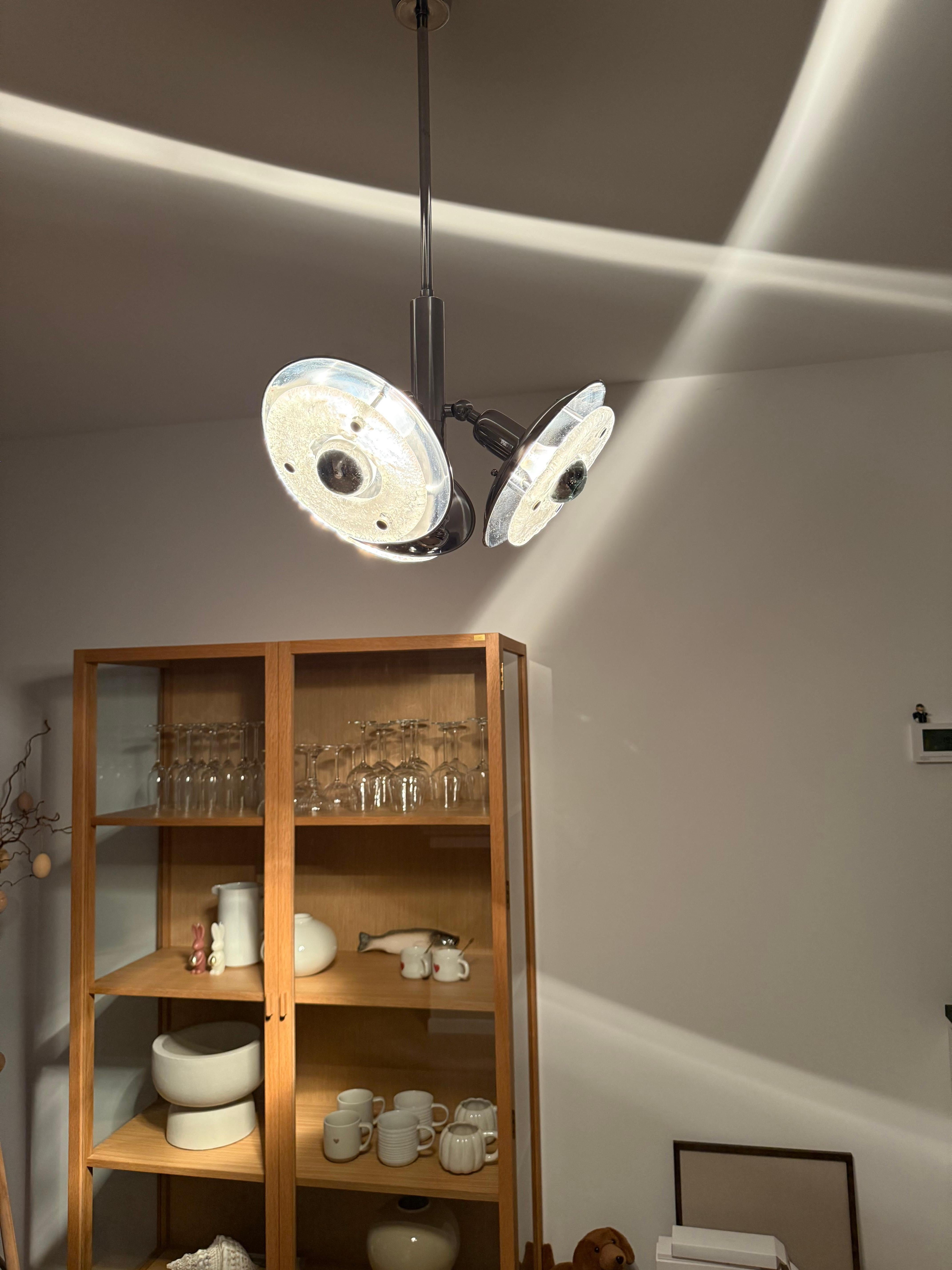 Very Rare MidCentury Modern Design Murano Glass Art Pendant 3 Spot Light Fixture For Sale 11