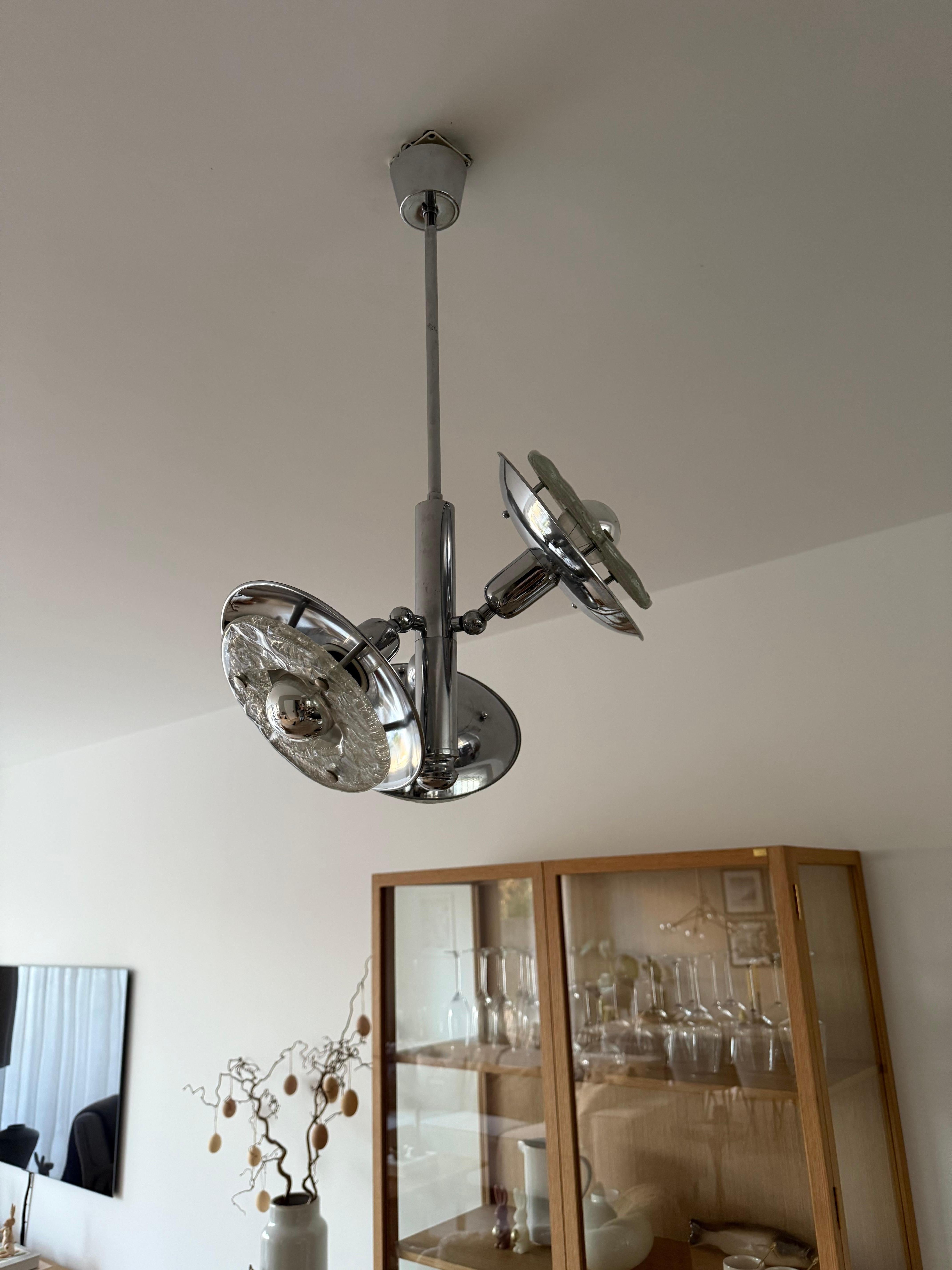 Very Rare MidCentury Modern Design Murano Glass Art Pendant 3 Spot Light Fixture For Sale 12
