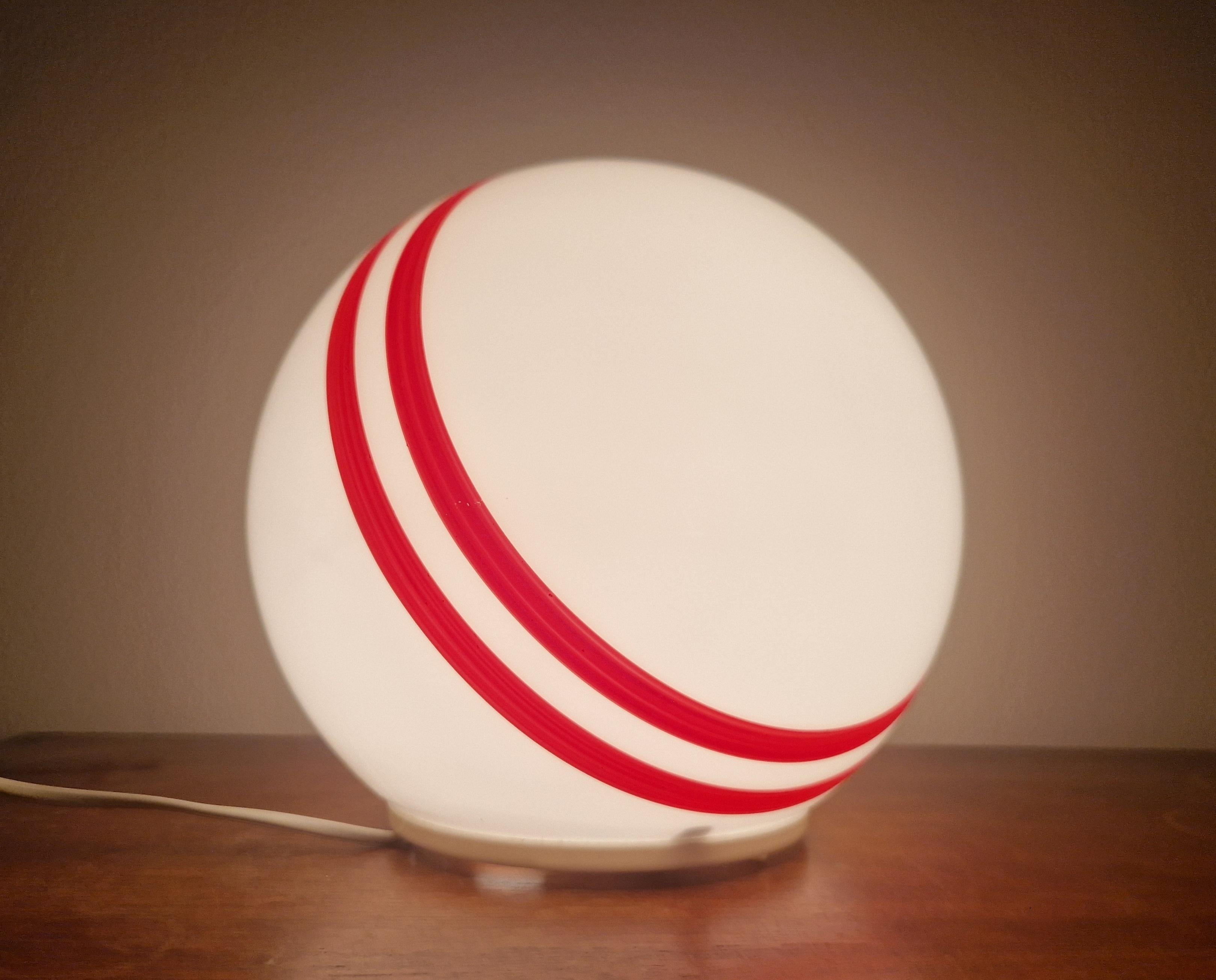 Milk Glass Very Rare Midcentury Table Ball Glass Lamp, 1970s For Sale
