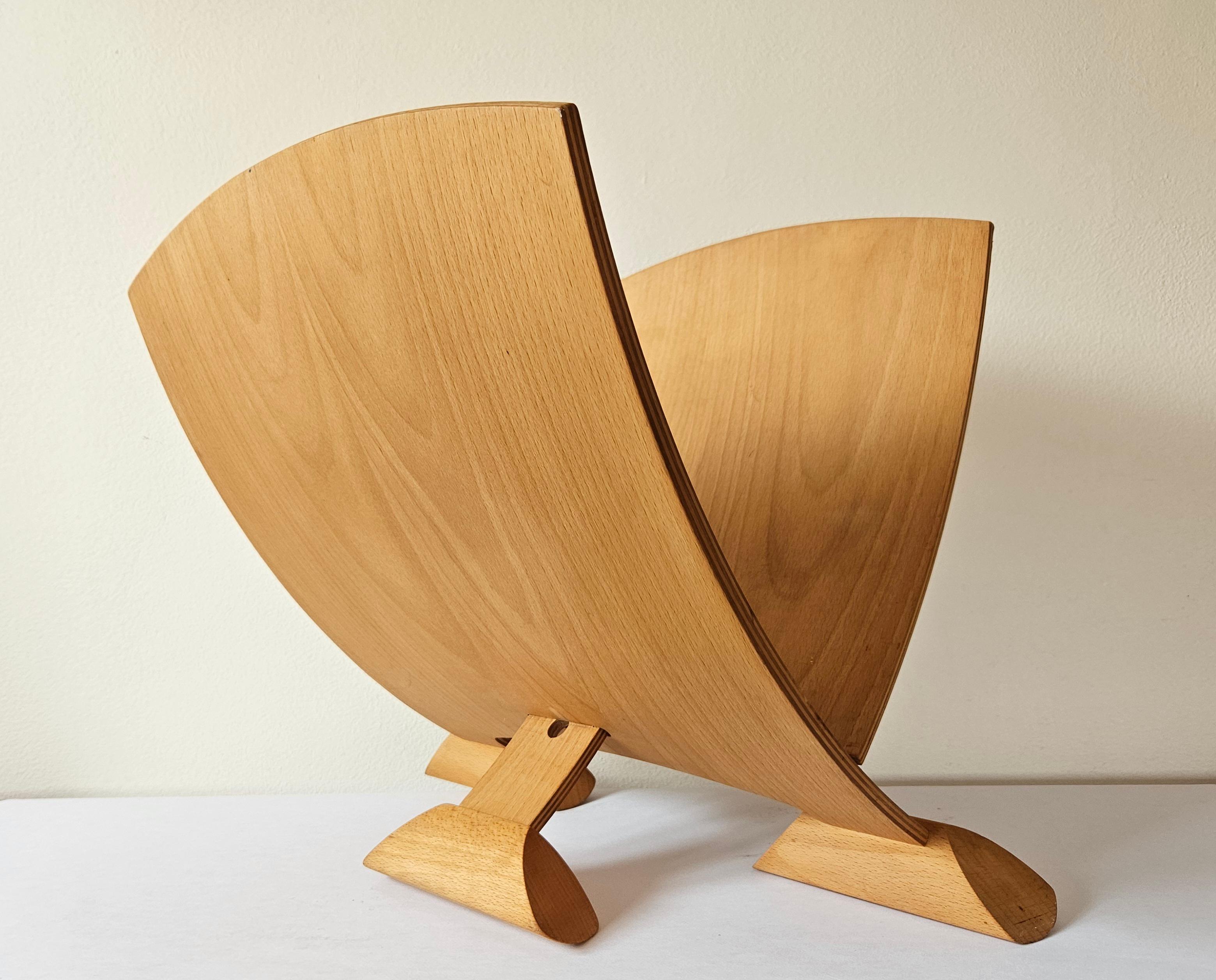 Very Rare Midcentury Wood Design Magazine Rack, 1970s For Sale 4