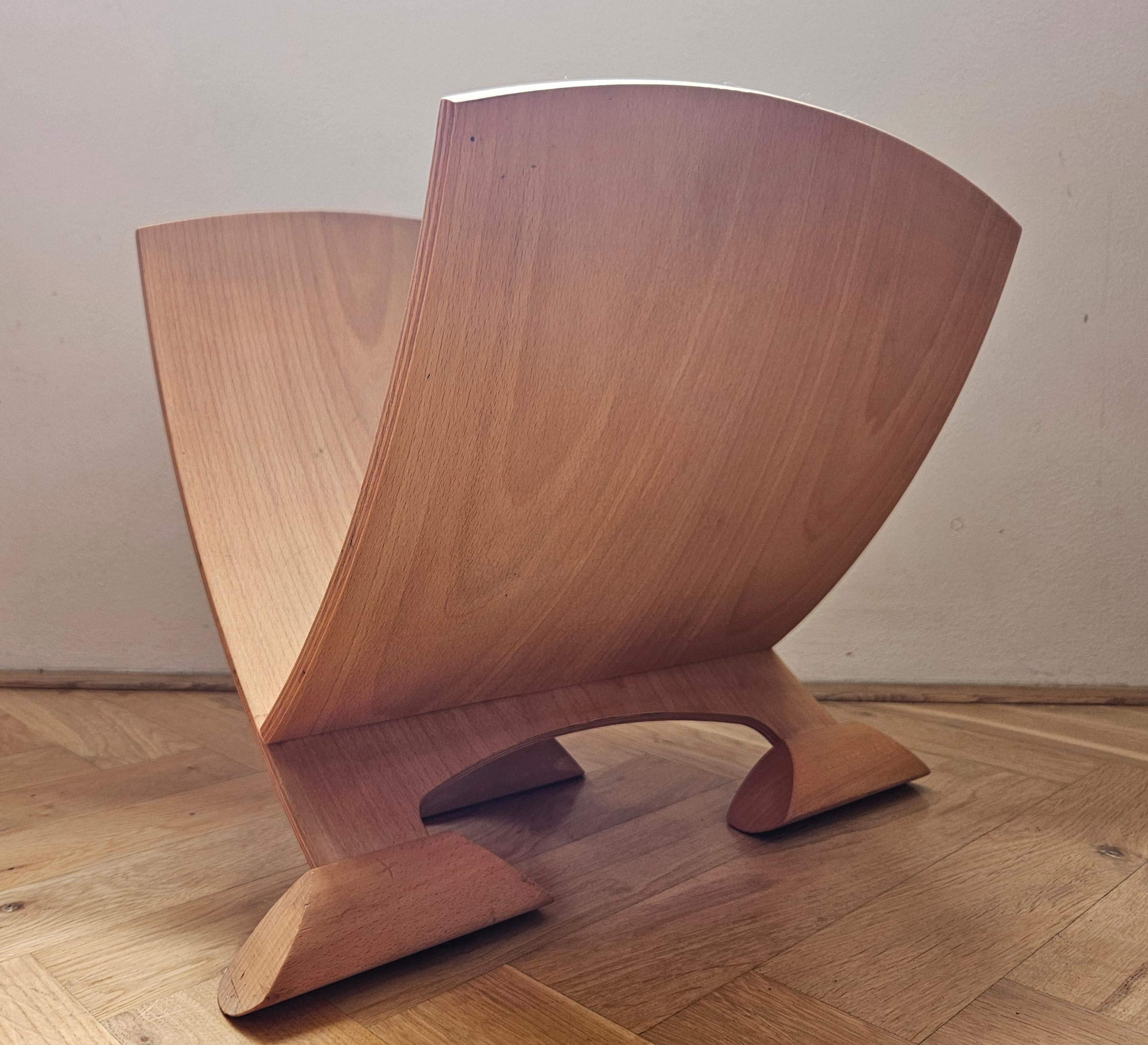 Czech Very Rare Midcentury Wood Design Magazine Rack, 1970s For Sale