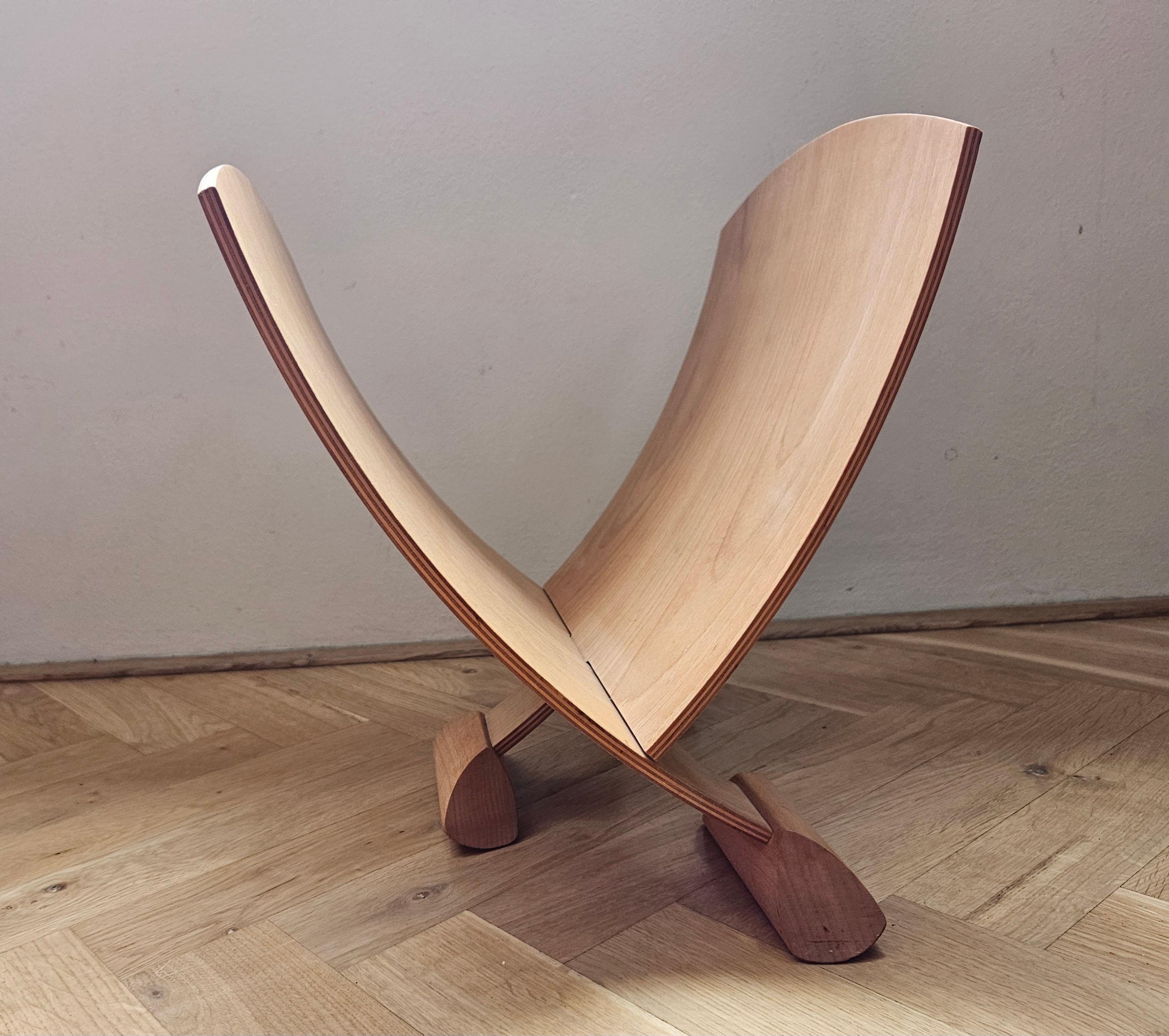 Very Rare Midcentury Wood Design Magazine Rack, 1970s In Good Condition For Sale In Praha, CZ