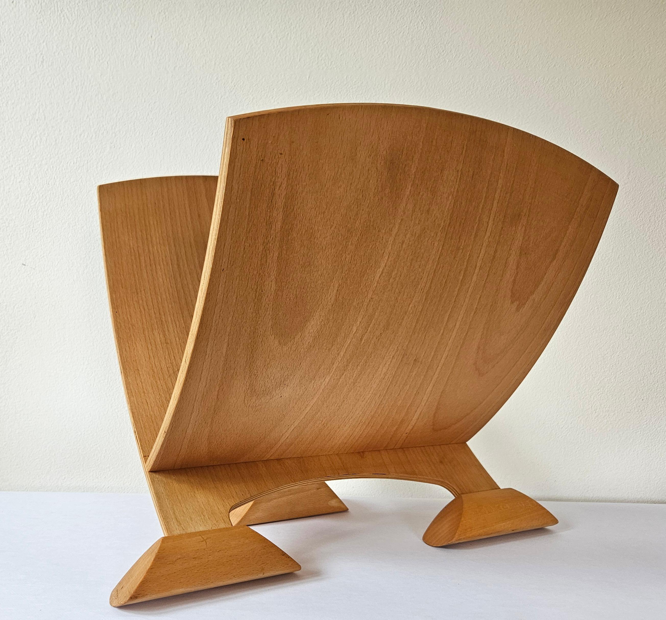 Very Rare Midcentury Wood Design Magazine Rack, 1970s For Sale 1