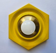 Very Rare Midcentury Yellow, Wall or Ceiling Lamp, Flush Mount, Italy, 1970s