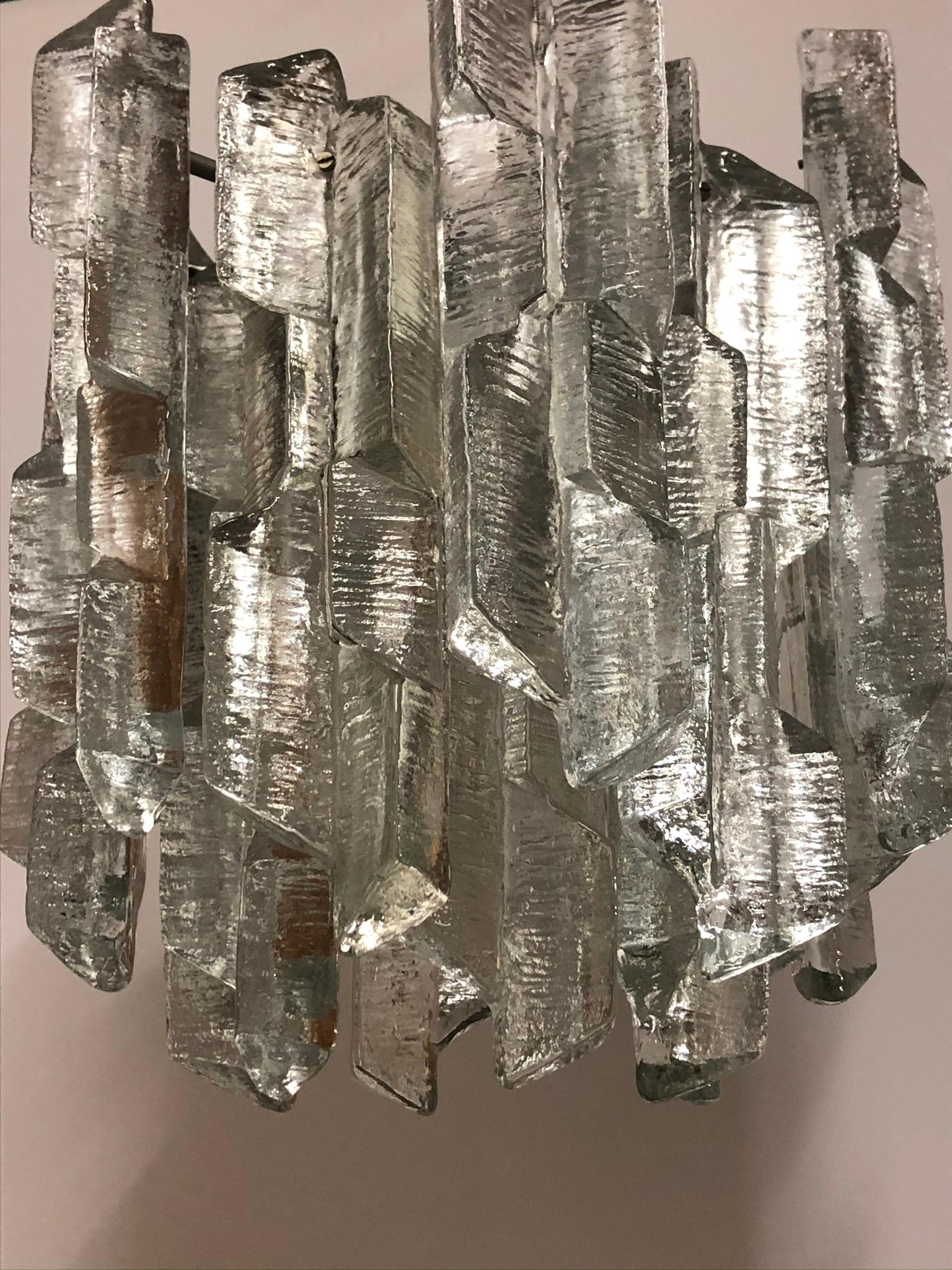 Metal  Rare J.T.Kalmar Seven-Light Ice Glass Chandelier, 1960s For Sale